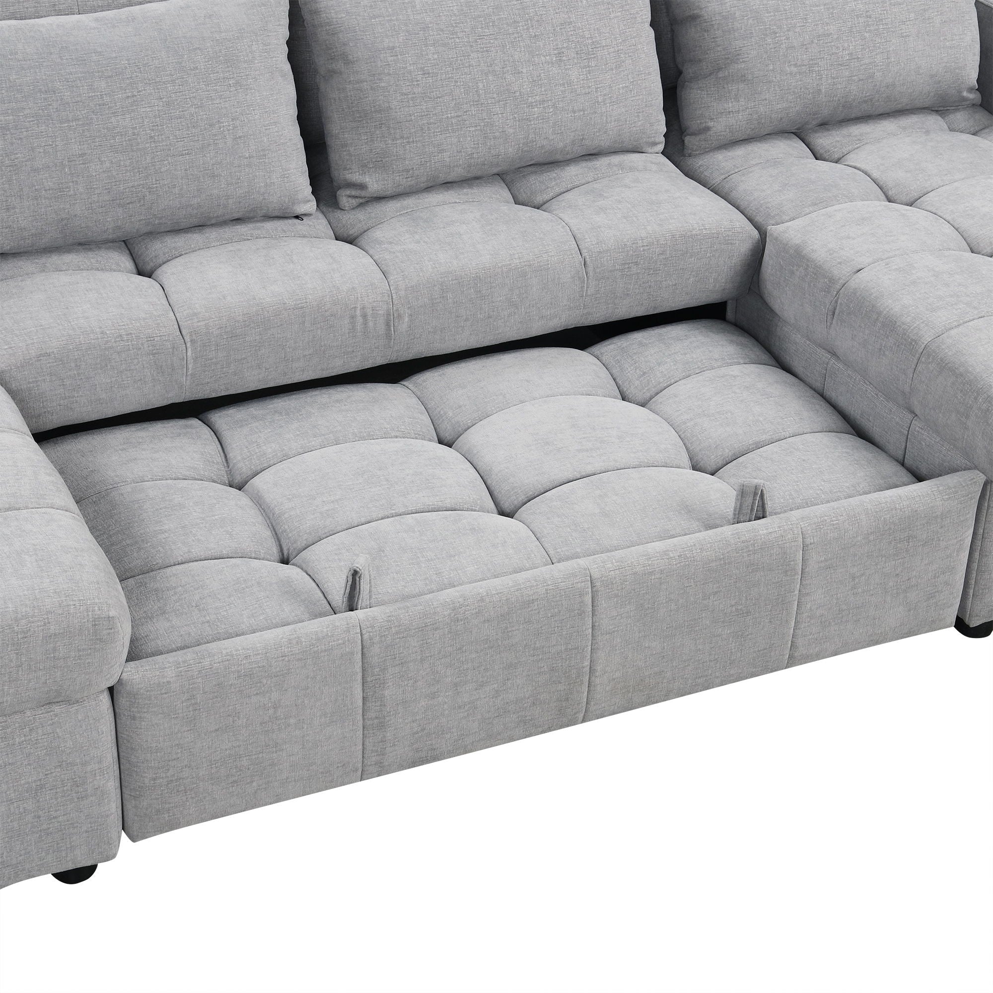 Oversized U-Shaped Versatile Sectional, Pull-Out Sofa Bed With Double Storage Chaise Lounges And 2 USB Ports For Living Room