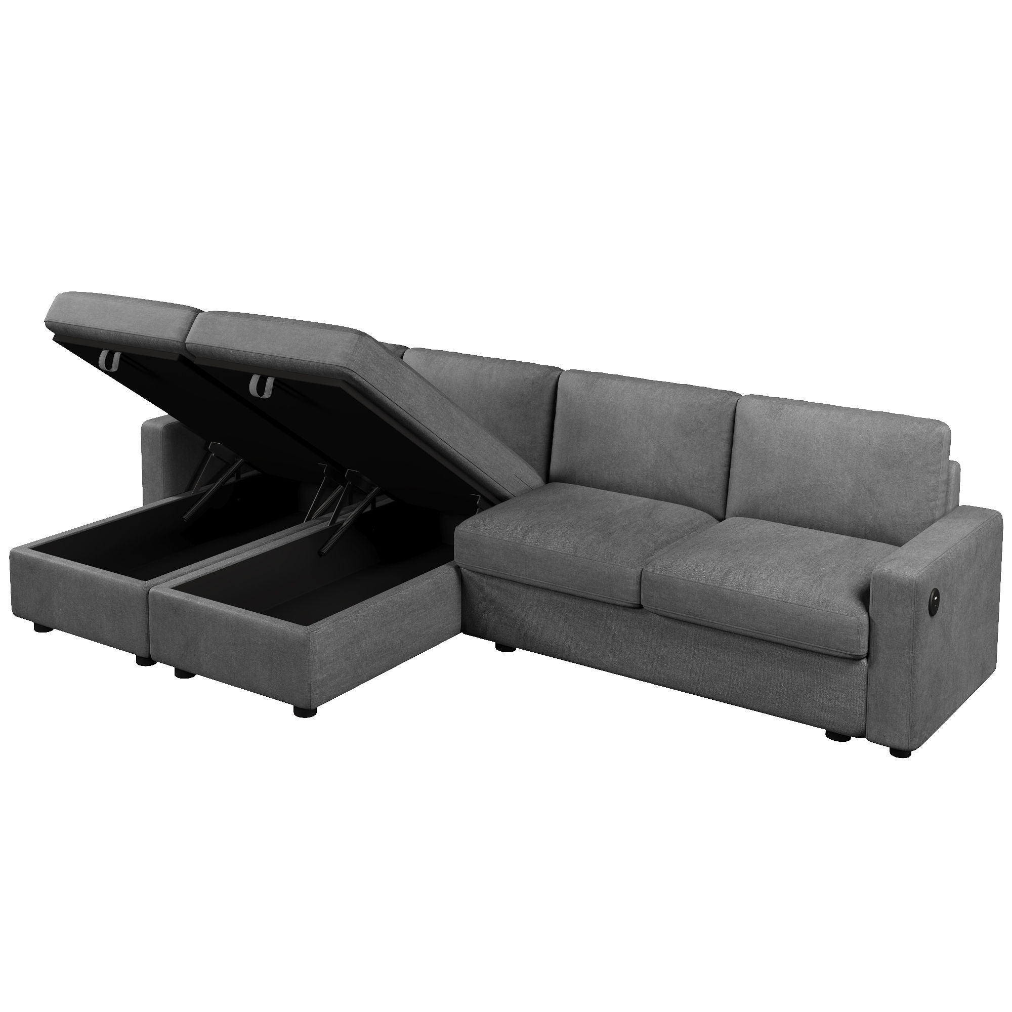 Convertible Sectional Sofa With Storage Chaise Lounges And USB Ports