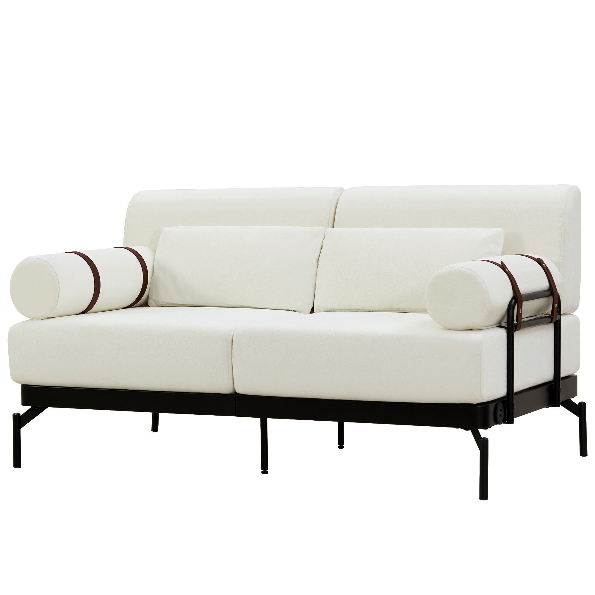 Modern Loveseat Sofa 2 Seater With USB Ports, Cylindrical Armrests
