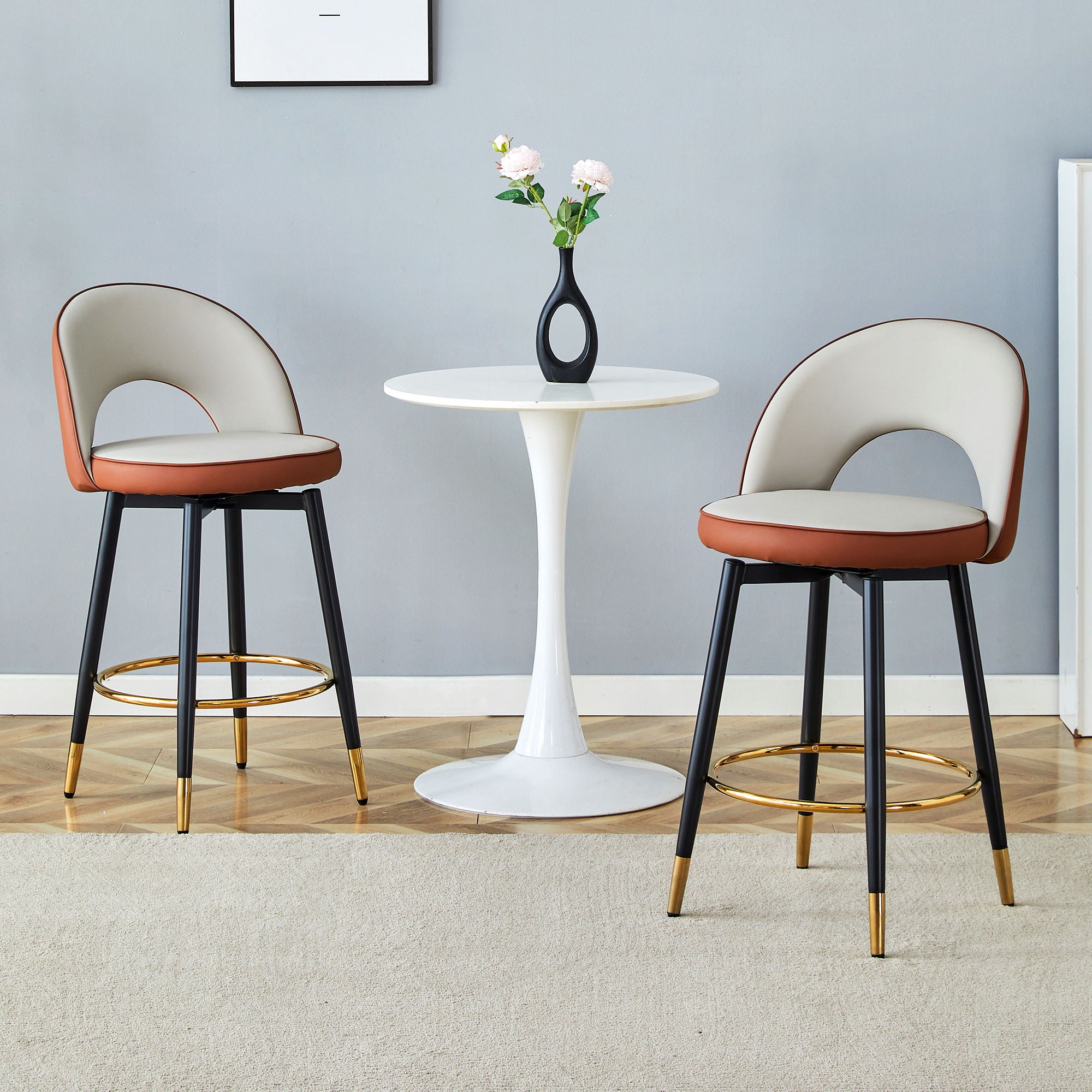 Upholstered Rotatable Bar Chair With Metal Legs For Dining Room