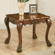 ACME The Dresden traditional end table, reflects highly decorative details, oversized claw feet, decorative carving inlay veneers on apron, all carefully made with selected materials. This table will be the showpiece of any room environment. | Meri Furnit
