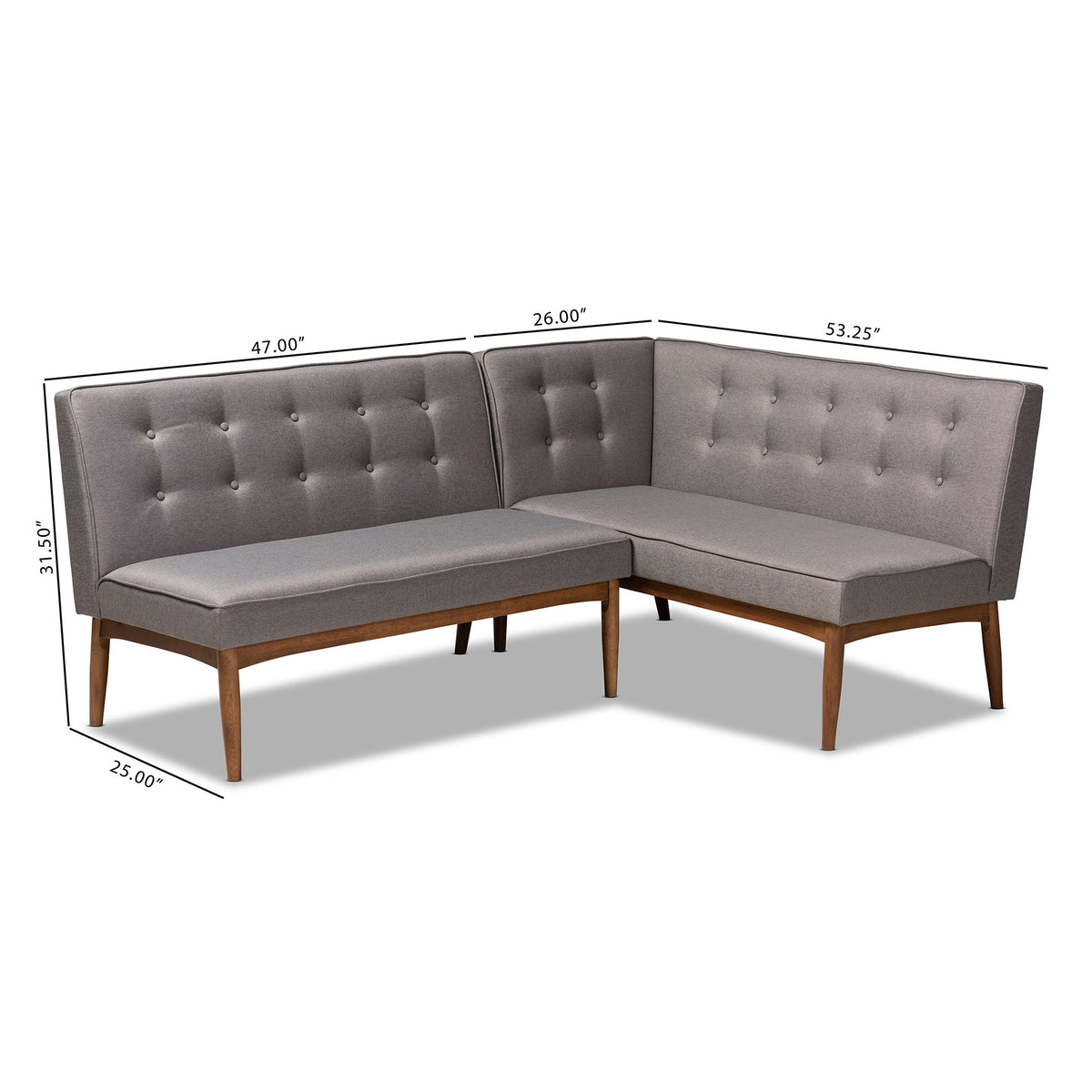Arvid Mid-Century Modern Gray Fabric Upholstered 2-Piece Wood Dining Nook Banquette Set