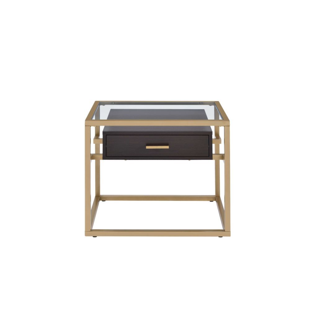 ACME Yumia - End Table - Gold & Clear Glass | Meri Furniture