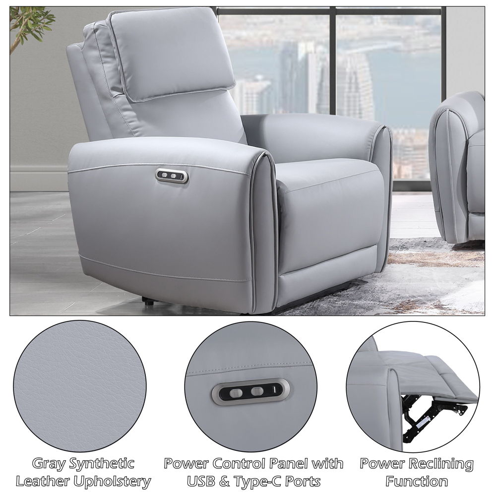 Jeromie - Power Motion Recliner With USB Port - Gray Synthetic Leather