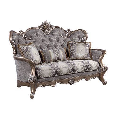 ACME Elozzol - Loveseat With 3 Pillows - Fabric & Antique Bronze Finish | Meri Furniture