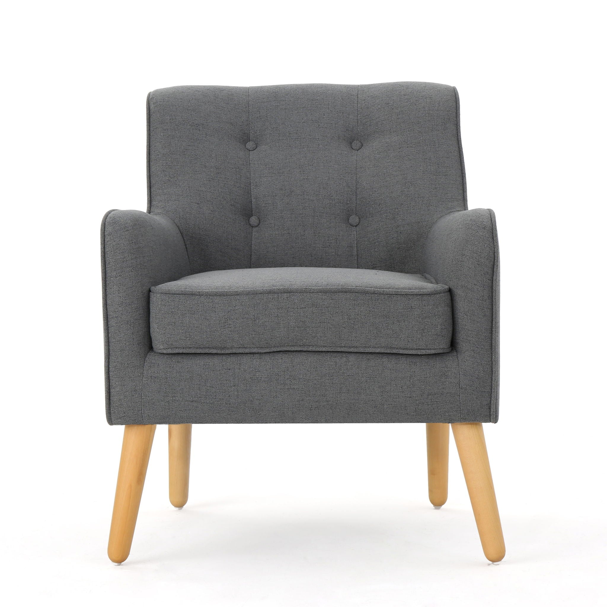 Modern Arm Chair With Tufted Back And Wooden Legs