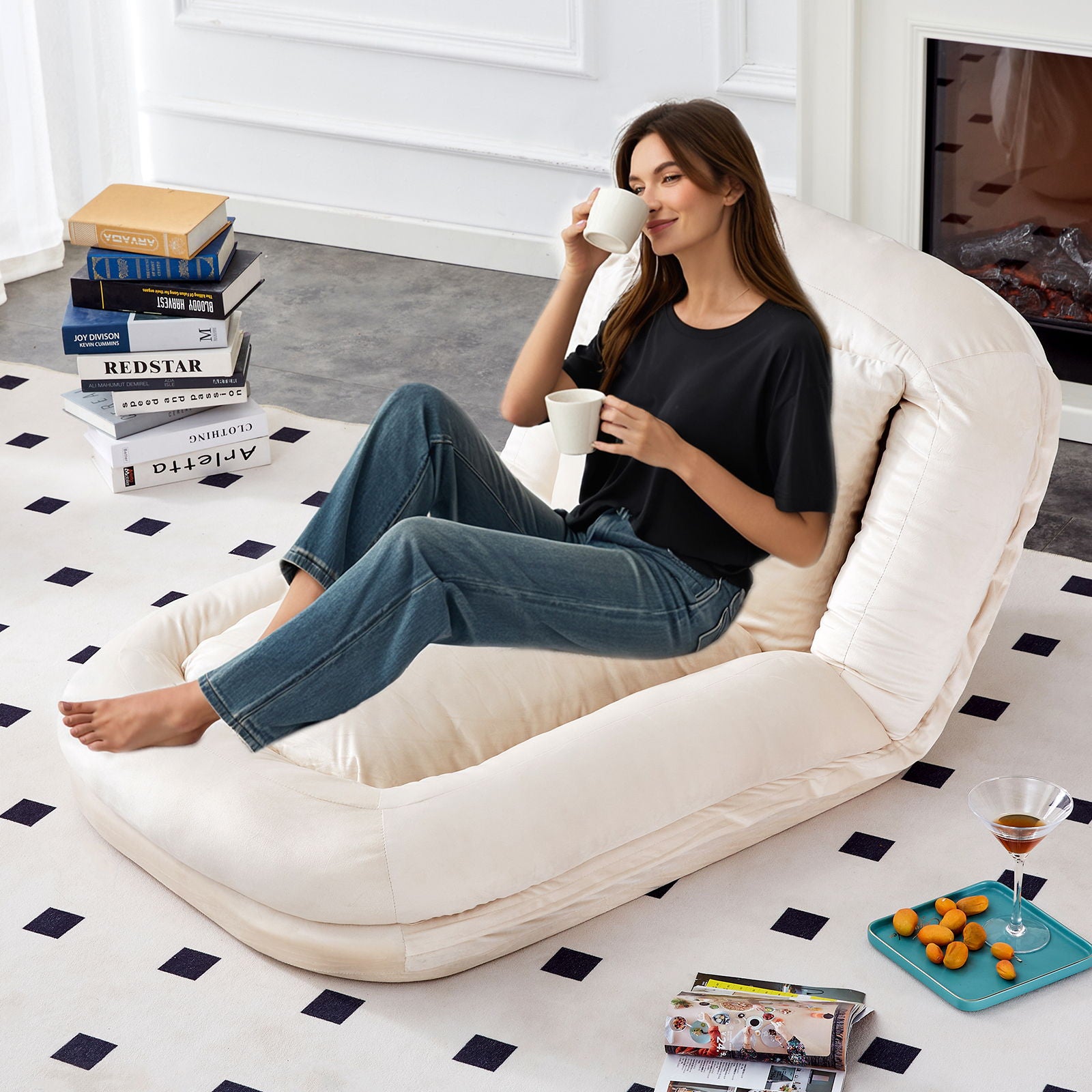 Contemporary Folding Sofa Chair With 5 Adjustable Positions For Gaming, Meditation, And Relaxation