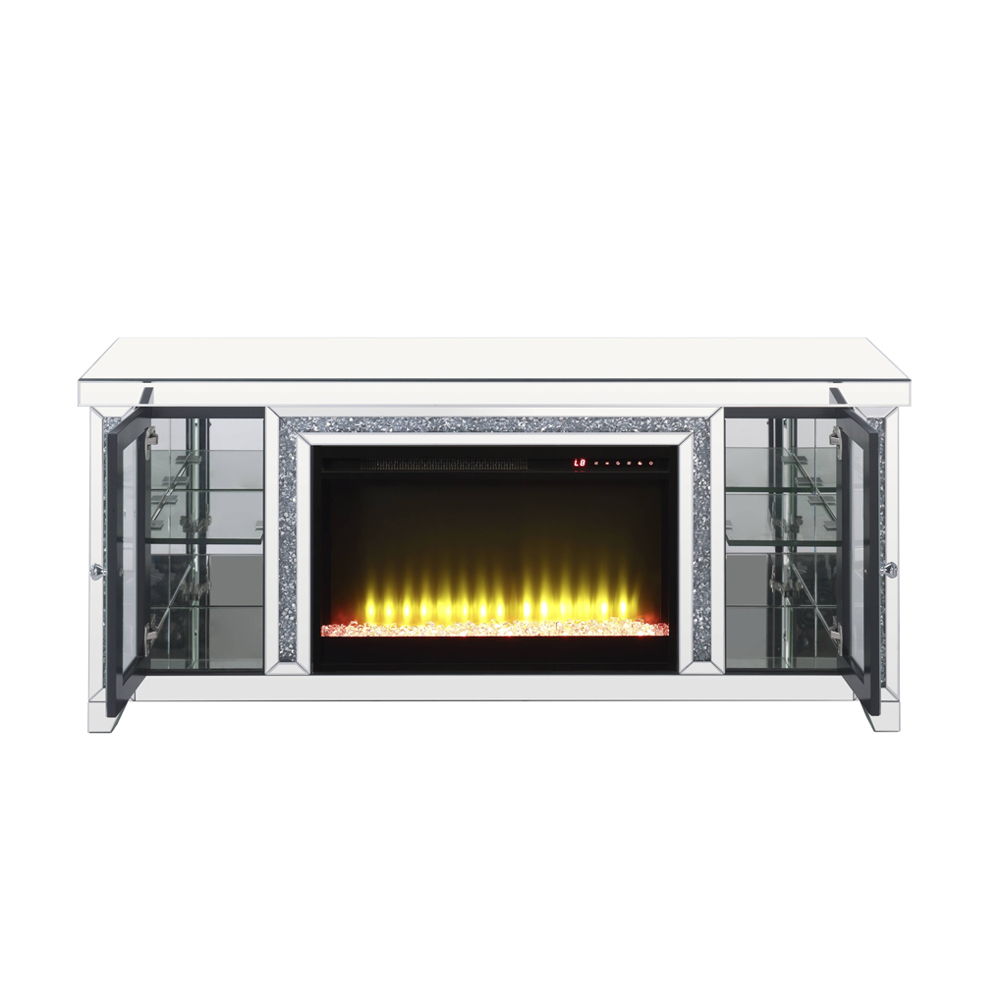 Noralie - TV Stand With Fireplace & LED - Mirrored & Faux Diamonds