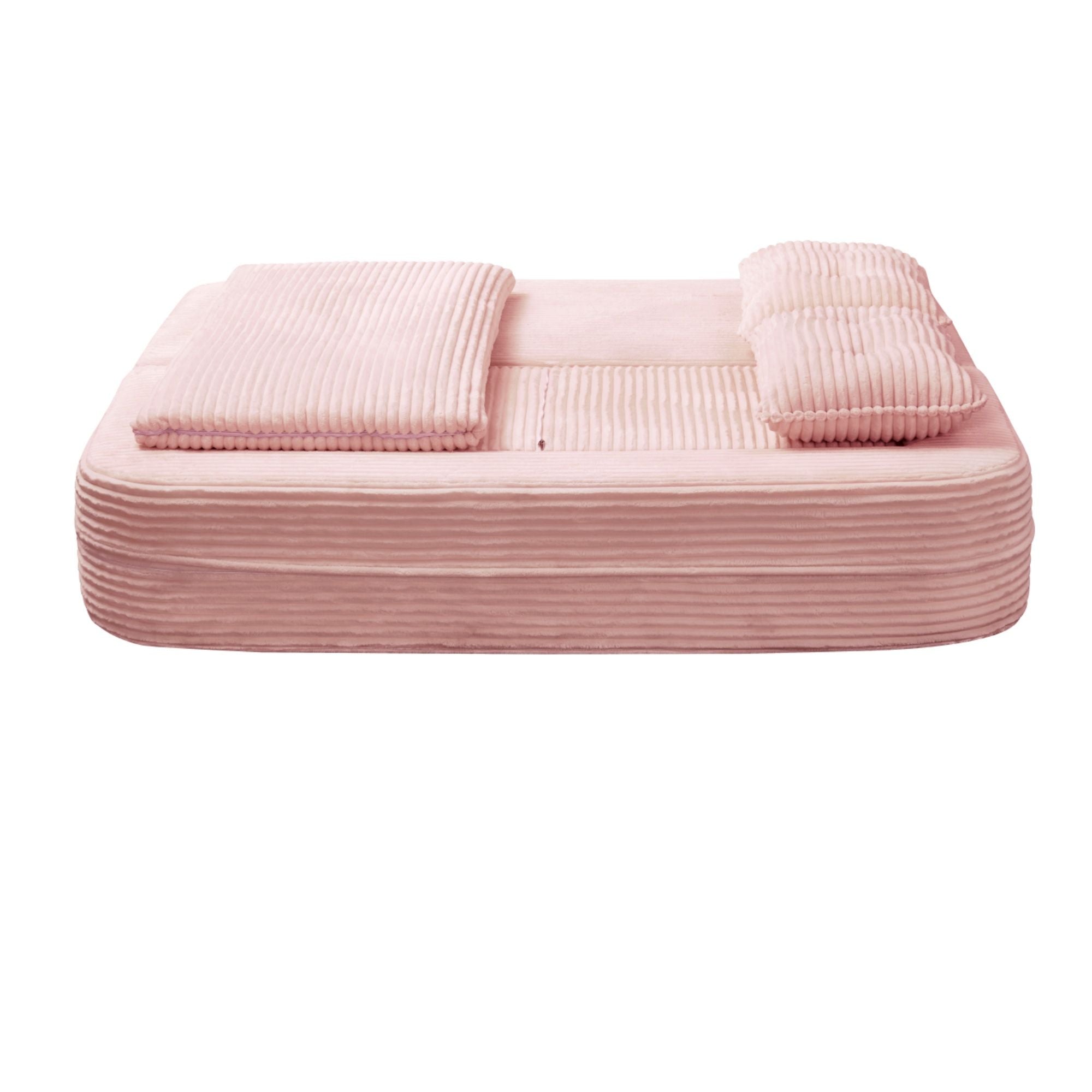 Multi Functional Sectional Sofa Bed With Independent Chaise Lounge And Functional Blanket, Convertible King Size Bed, Deep Seat - Baby Pink