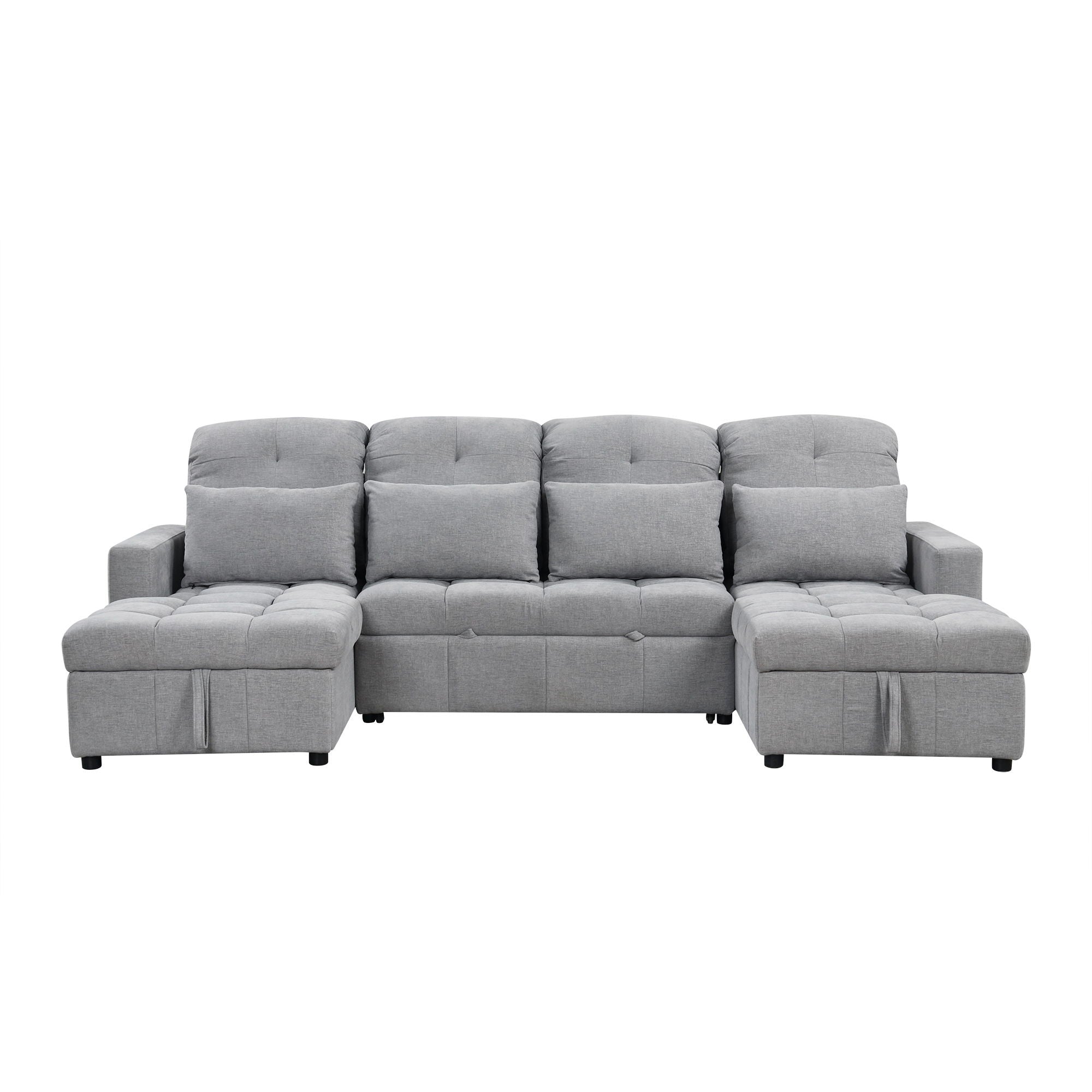 Oversized U-Shaped Versatile Sectional, Pull-Out Sofa Bed With Double Storage Chaise Lounges And 2 USB Ports For Living Room