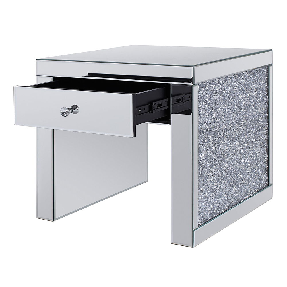 Noralie - 24" Square End Table - Mirrored & Faux Diamonds