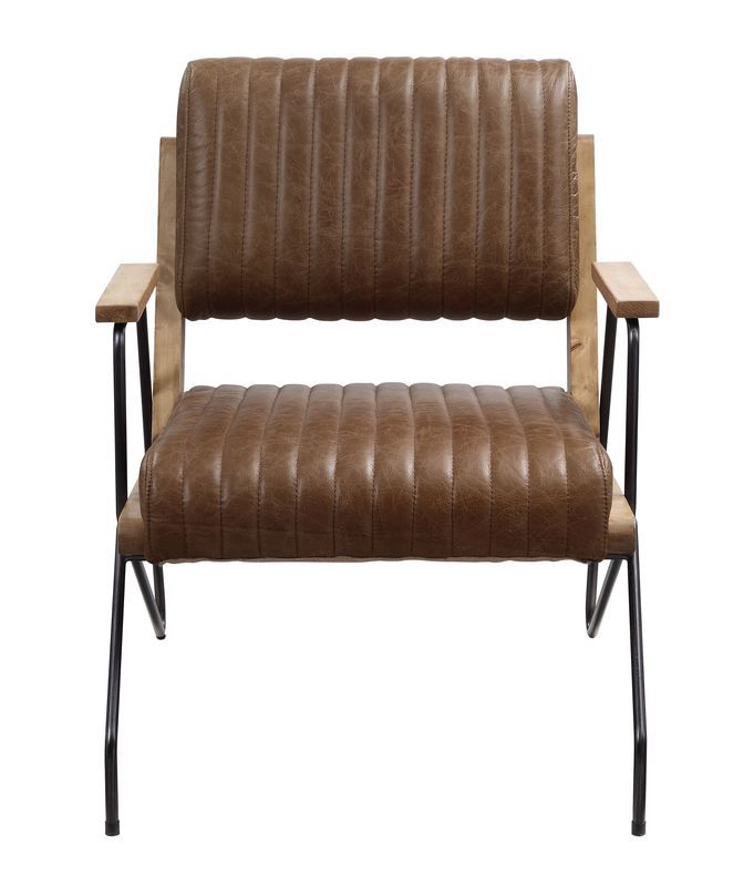 ACME Eacnlz - Accent Chair - Cocoa Top Grain Leather & Matt Iron Finish | Meri Furniture