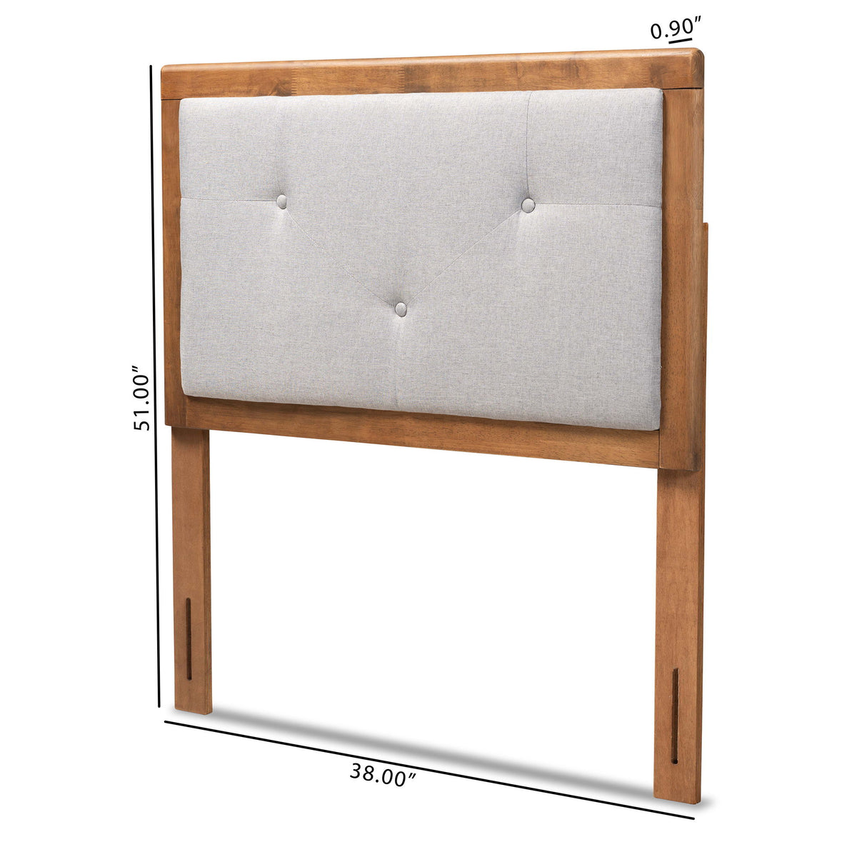 Abner Modern and Contemporary Transitional Light Grey Fabric Upholstered and Walnut Brown Finished Wood Twin Size Headboard