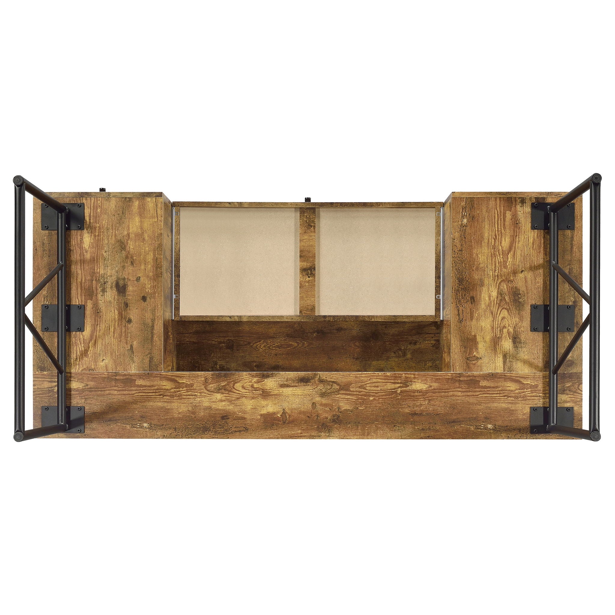 Rustic Industrial Charm Writing Desk With 4 Drawers And Open Shelf