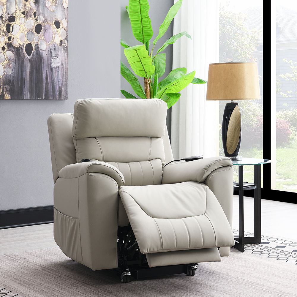 ACME Marsha - Power Recliner With Lift & Massage - Light Gray Silicone Synthetic Leather | Meri Furniture