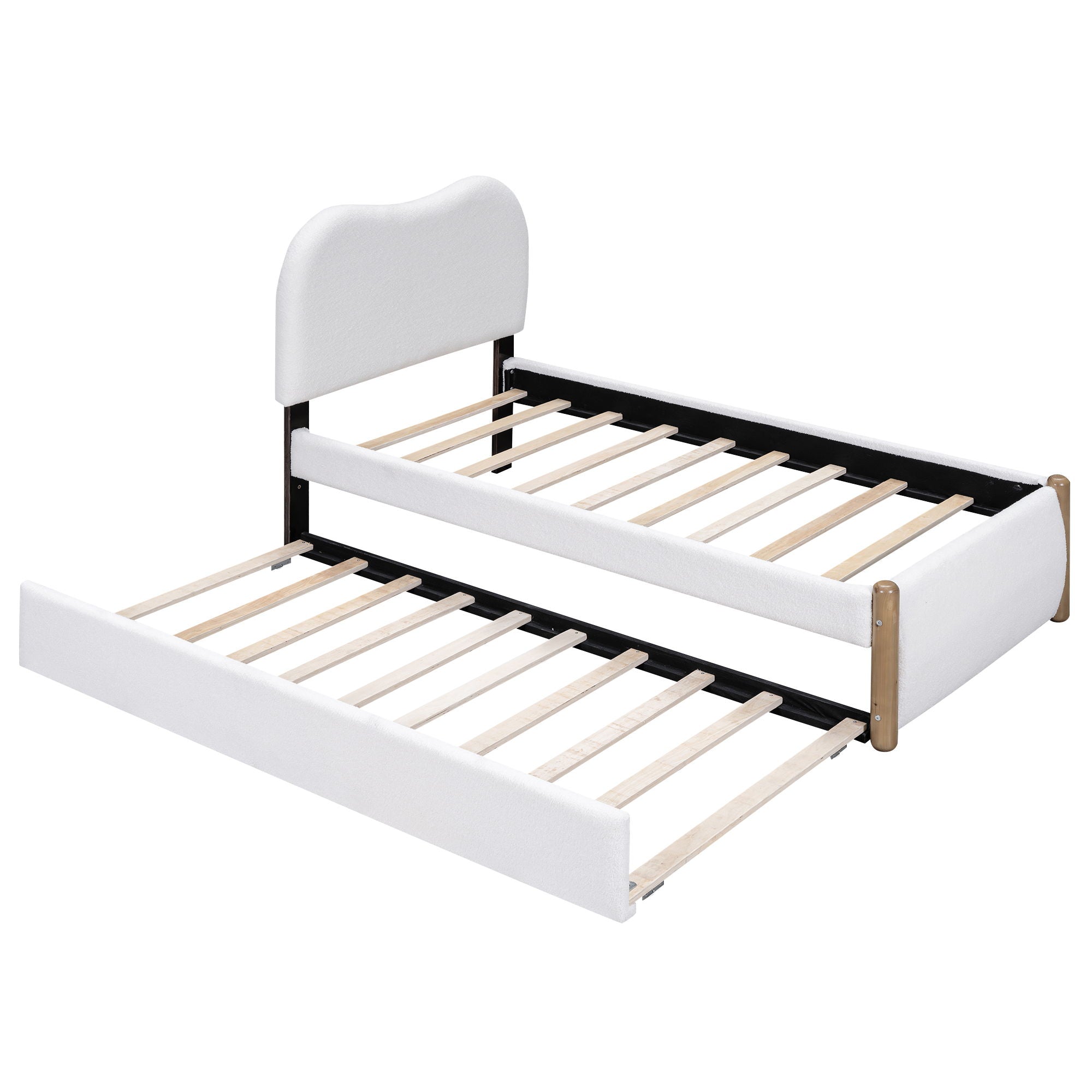 Upholstered Platform Bed With Wood Supporting Feet And Trundle