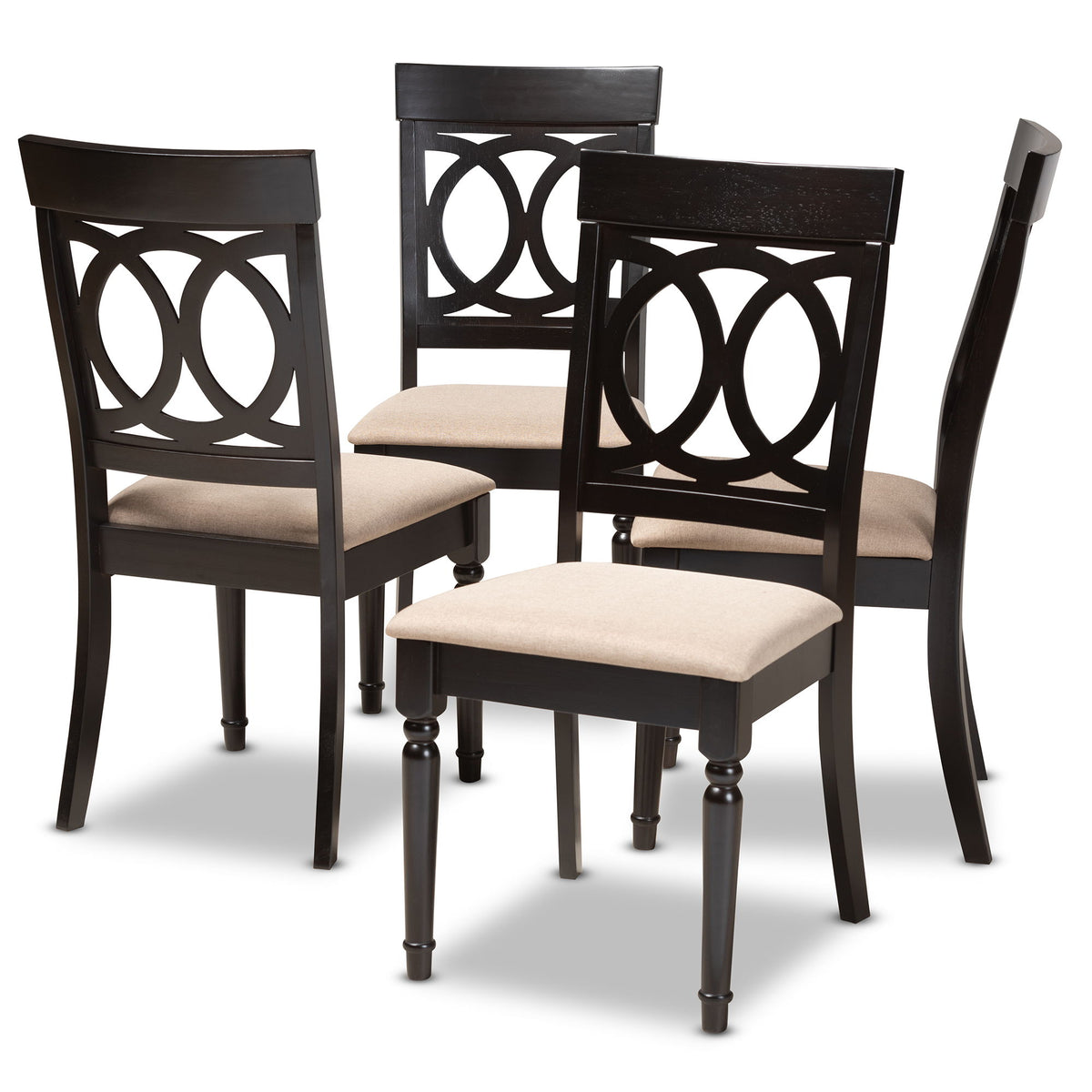Lucie Modern and Contemporary Sand Fabric Upholstered Espresso Brown Finished Wood Dining Chair Set of 4