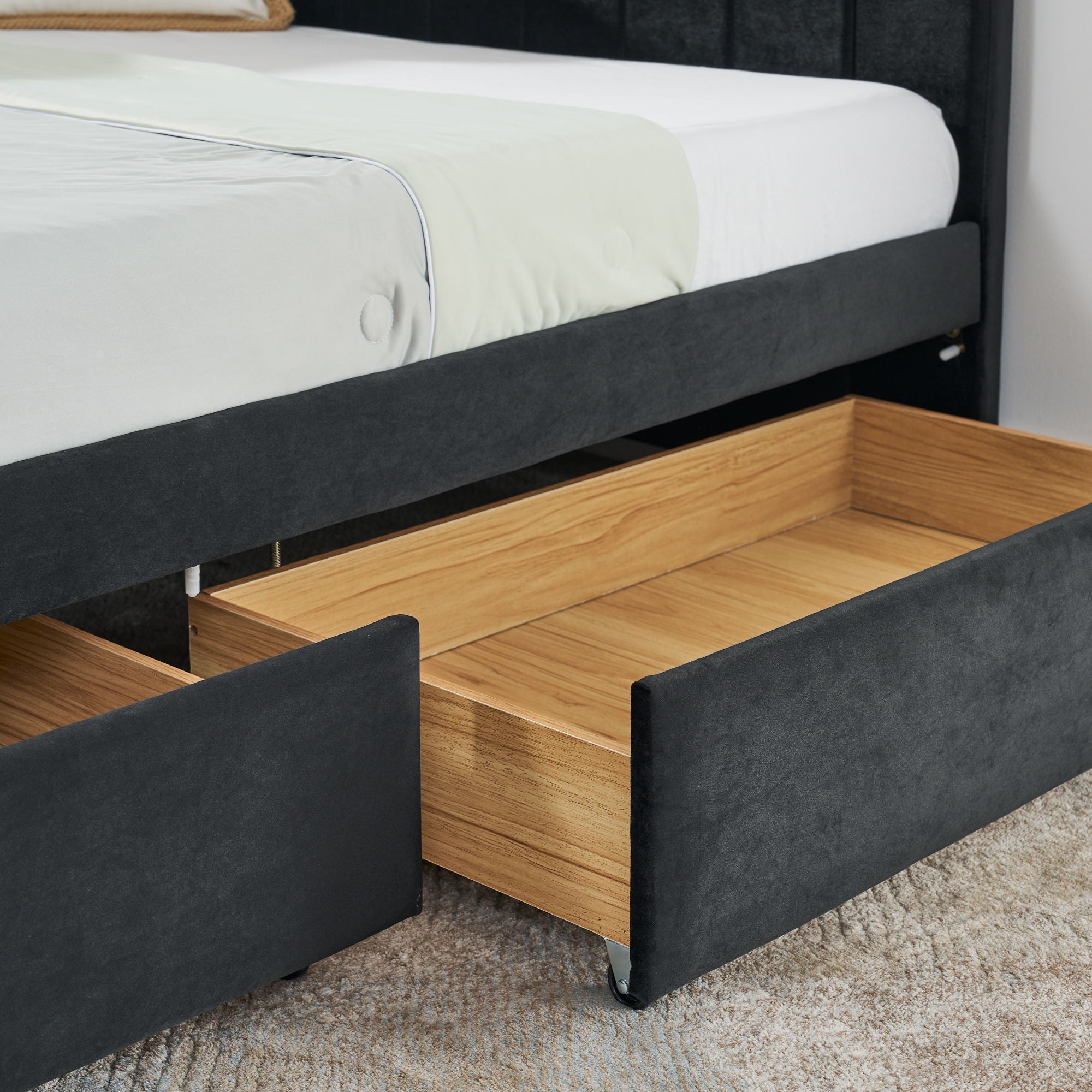 Upholstered Tufted Daybed Frame With Storage Drawers