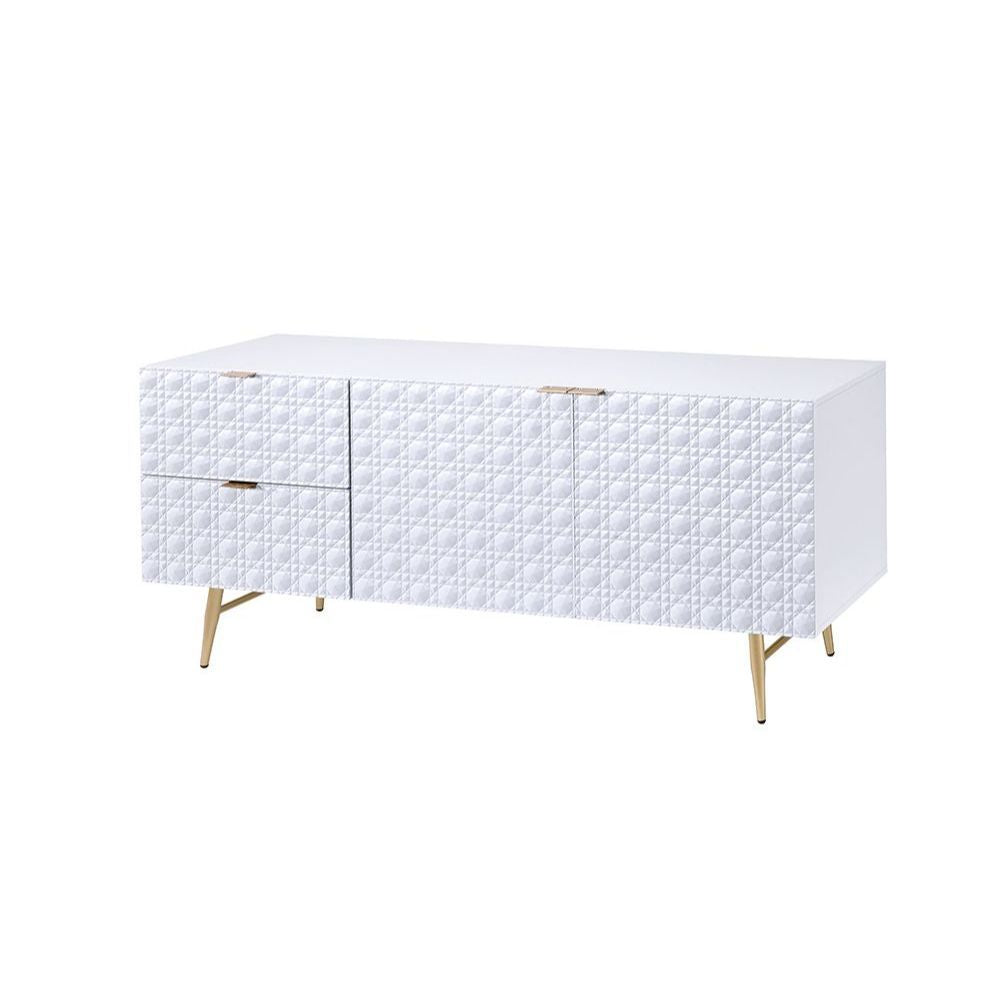ACME Maisey II - TV Stand - White & Gold | Meri Furniture