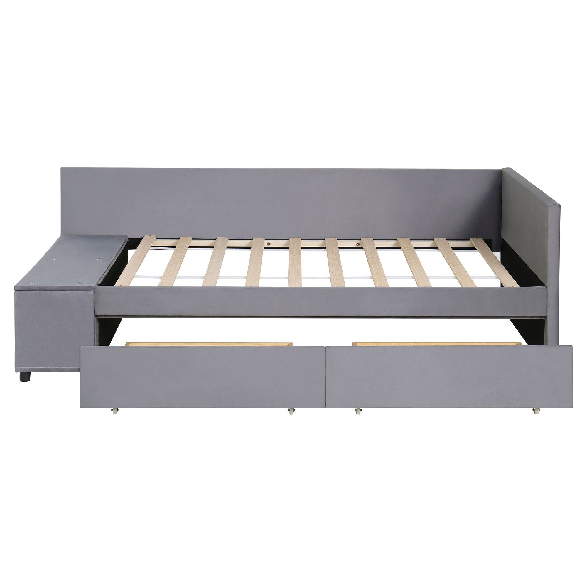 L Shaped Upholstered Platform Bed With Storage And Drawers