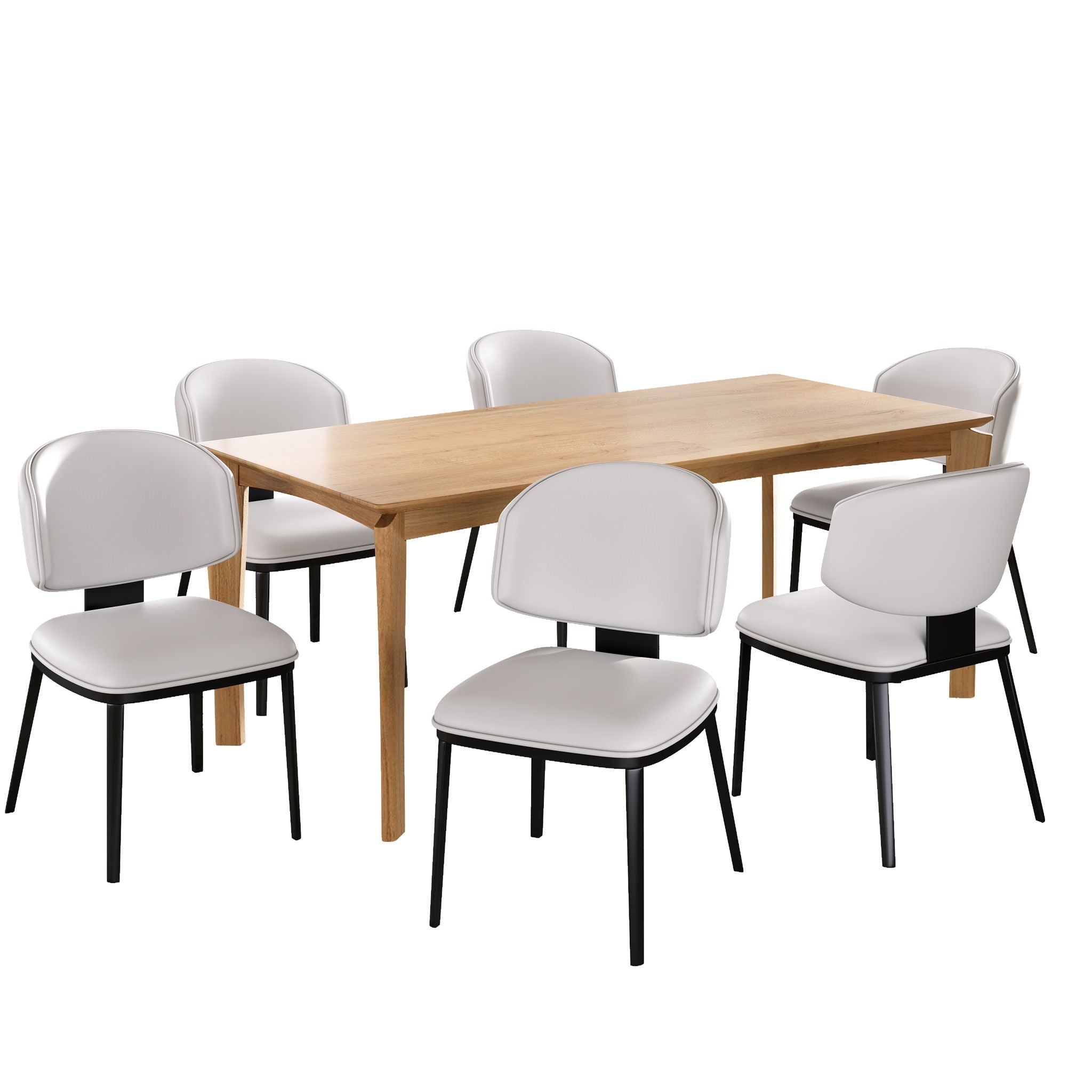 7 Pieces Contemporary Dining Set With Faux Leather Chairs