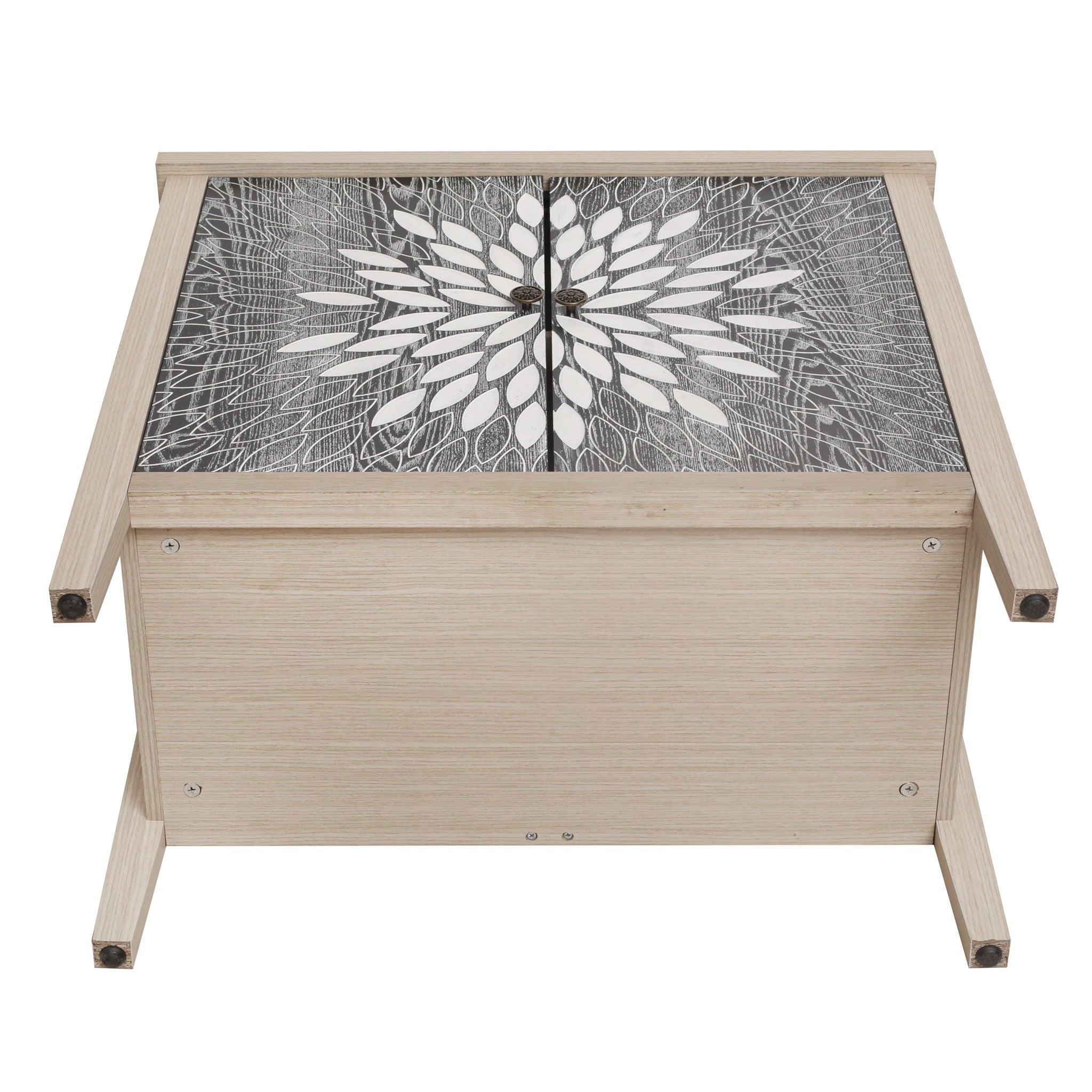 2 Door Carved Storage Cabinet With Adjustable Shelf, Accent Furniture