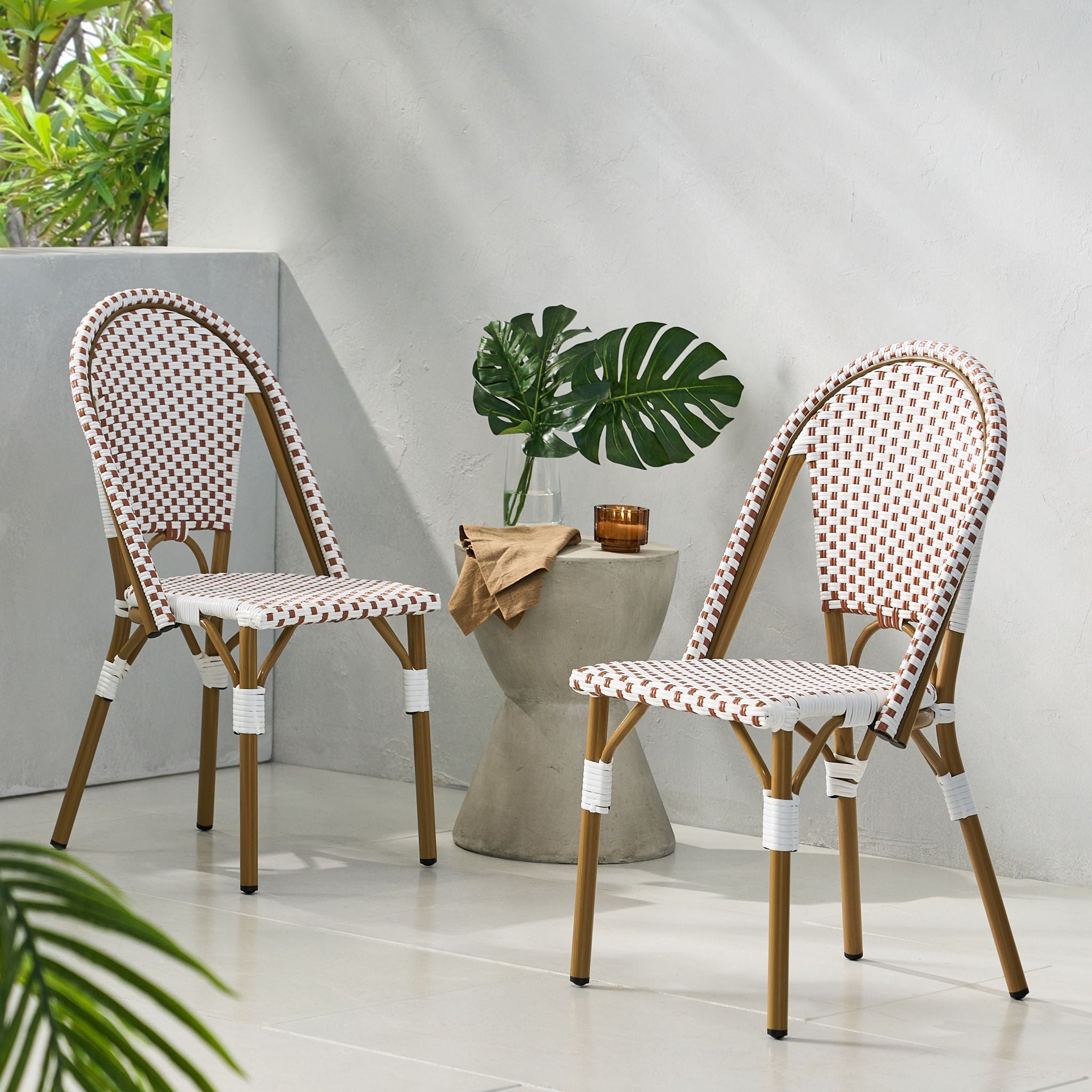Outdoor Rattan And Aluminum French Bistro Chairs Set