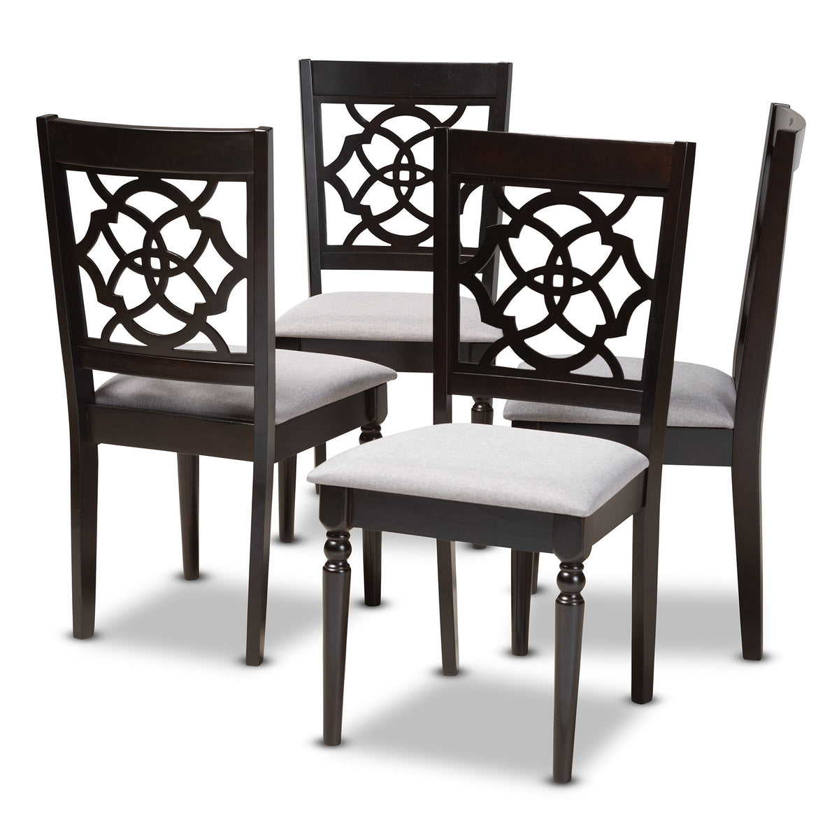 Renaud Modern and Contemporary Grey Fabric Upholstered Espresso Brown Finished Wood Dining Chair Set of 4