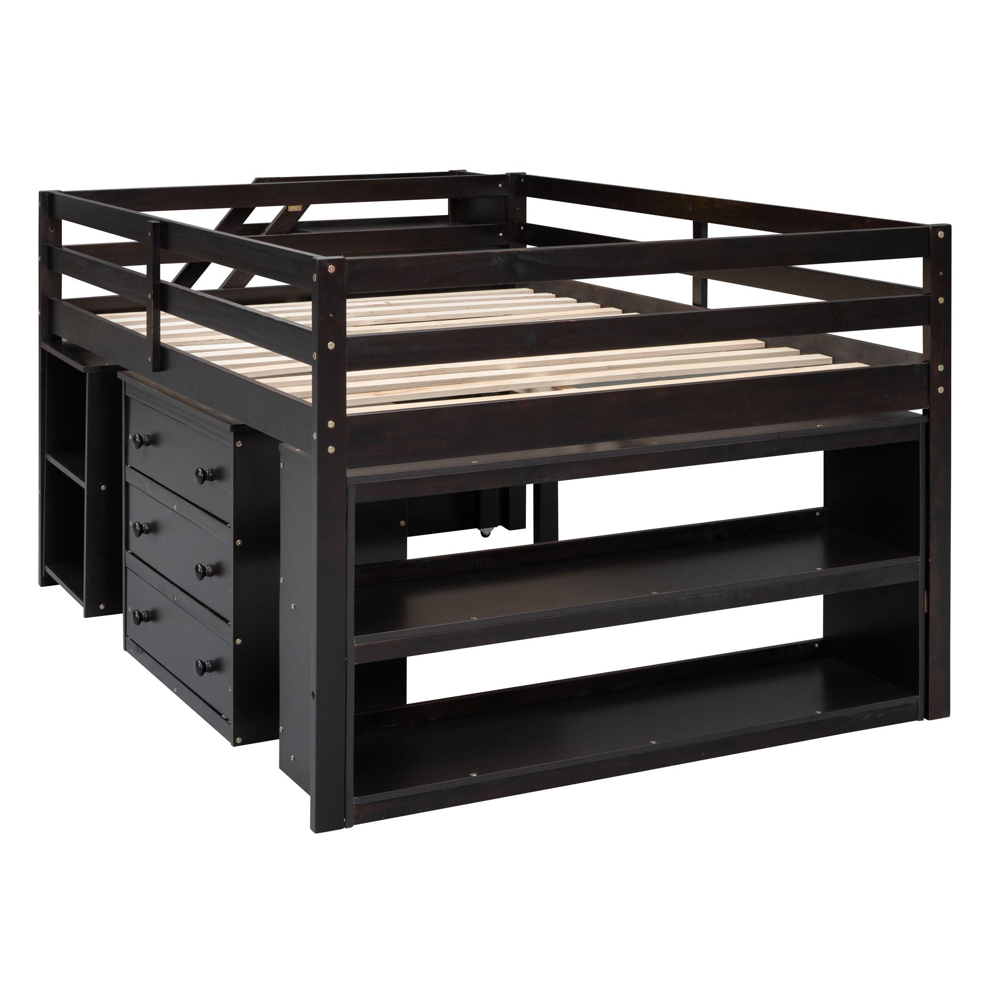 Loft Bed With Retractable Writing Desk And 3 Drawers With Storage Stairs And Shelves