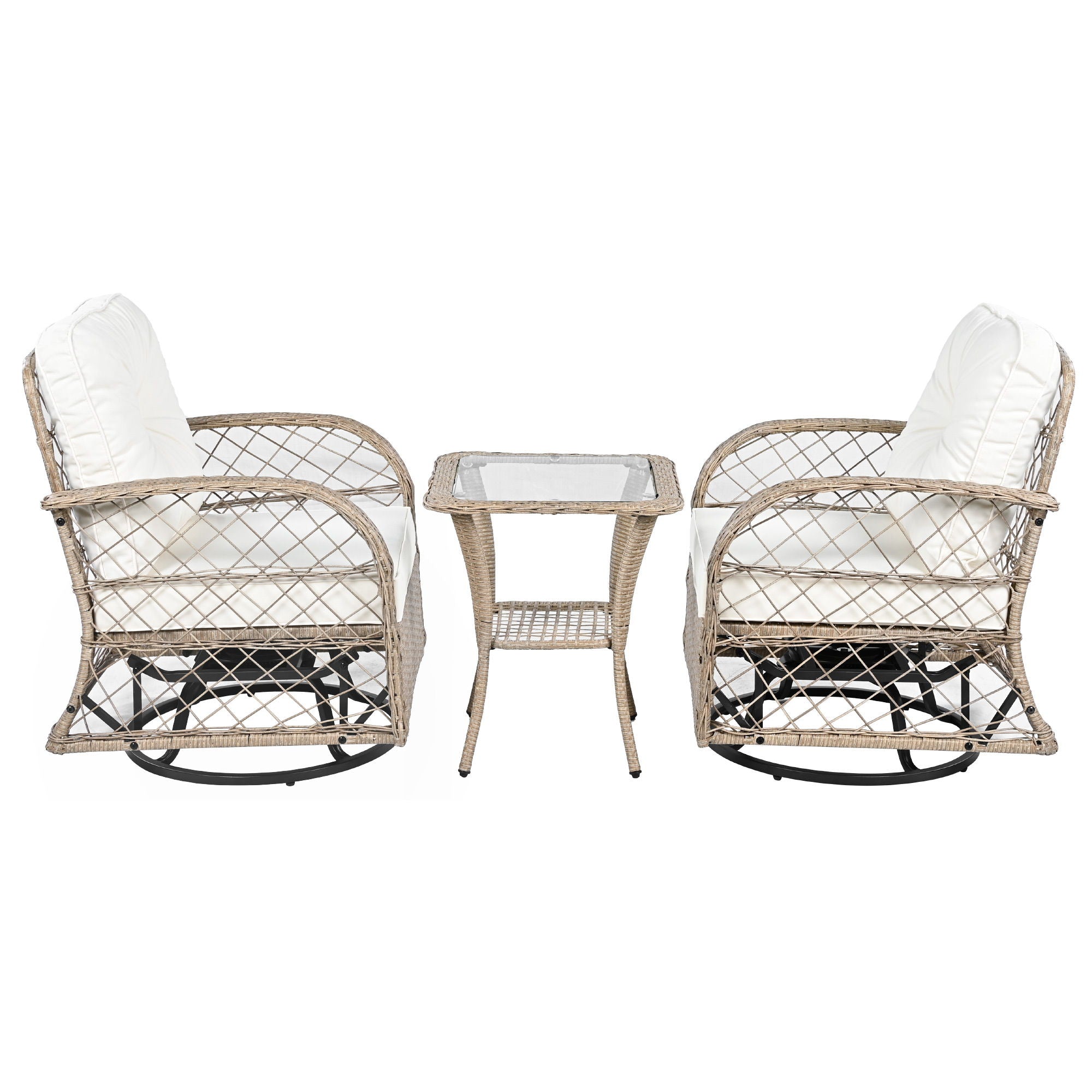 3 Piece Outdoor Chair & Table Set Chat Set, 2 Person Rattan Seating Group