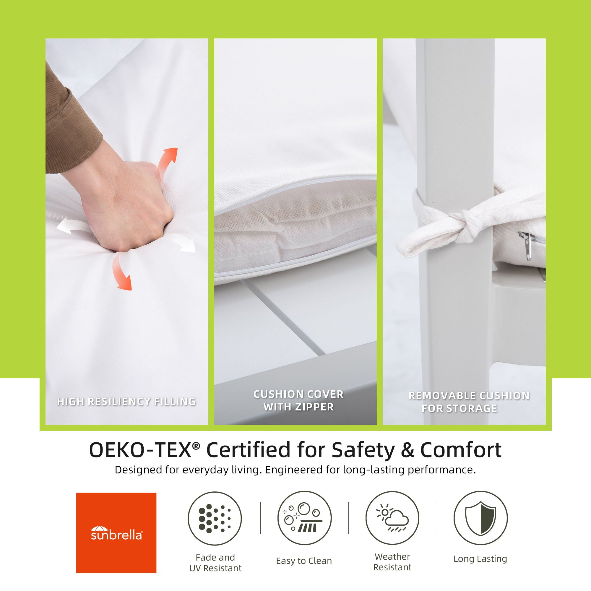 6 Piece Dining Set Modern Outdoor Patio Furniture, 4 Dining Chairs & 1 Dining Bench Sunbrella Fabric And 2 Tone Rectangle Table With Umbrella Hole - Matte White / Grayish