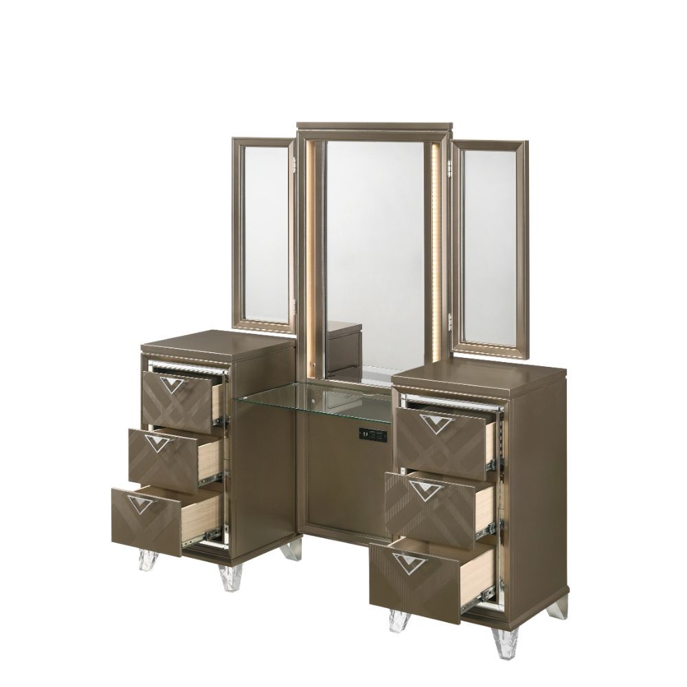 ACME Skylar - Vanity Desk - Led & Dark Champagne | Meri Furniture