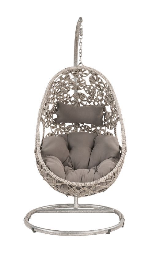 ACME Sigar - Patio Swing Chair - Light Gray Fabric & Wicker | Meri Furniture