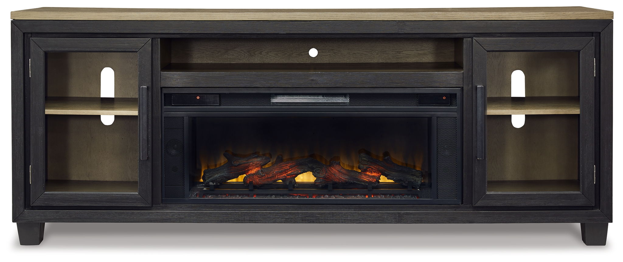 Foyland - 83" TV Stand With Electric Infrared Fireplace Insert - Black / Brown