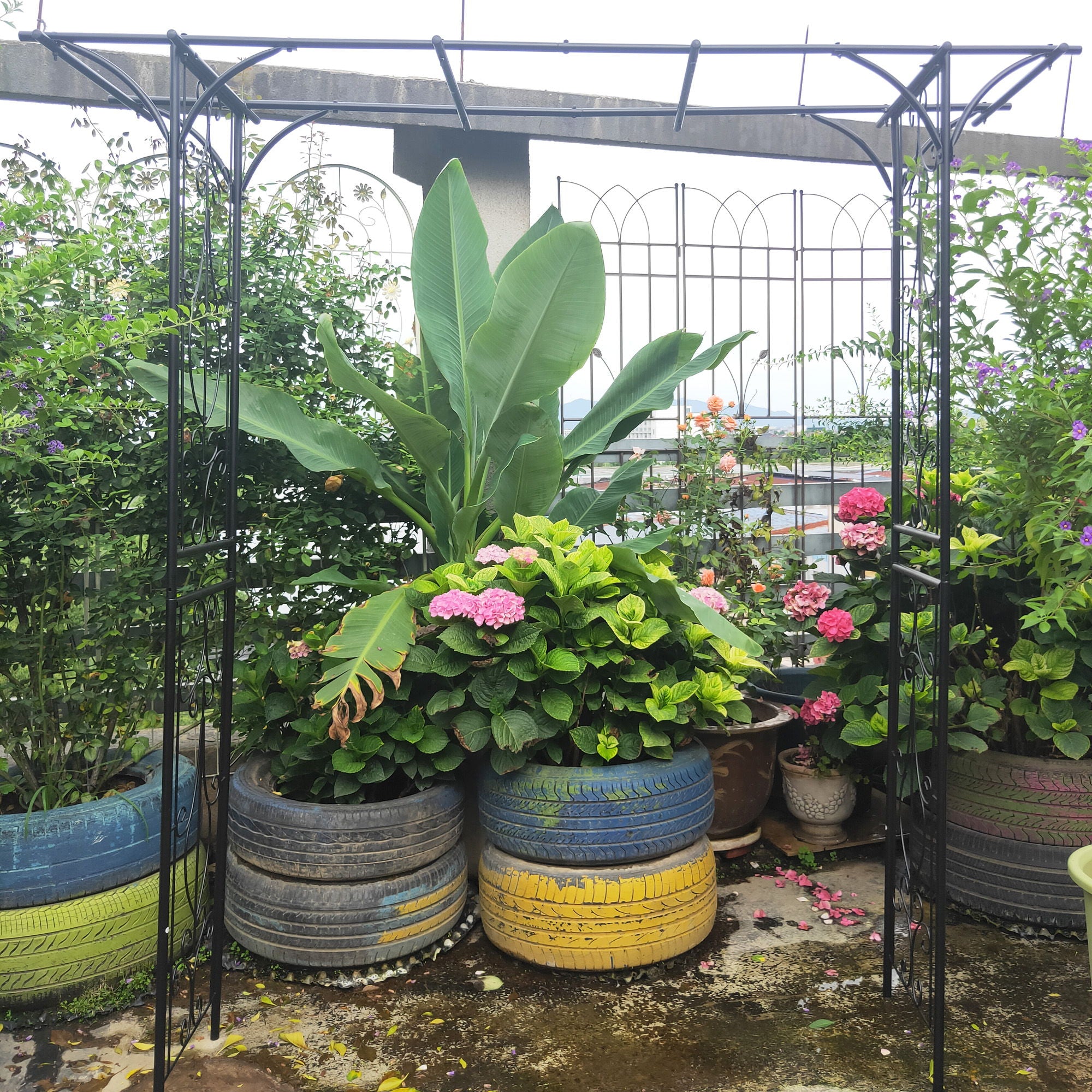 Metal Garden Arch Climbing Plants Support Rose Arch Outdoor - Black