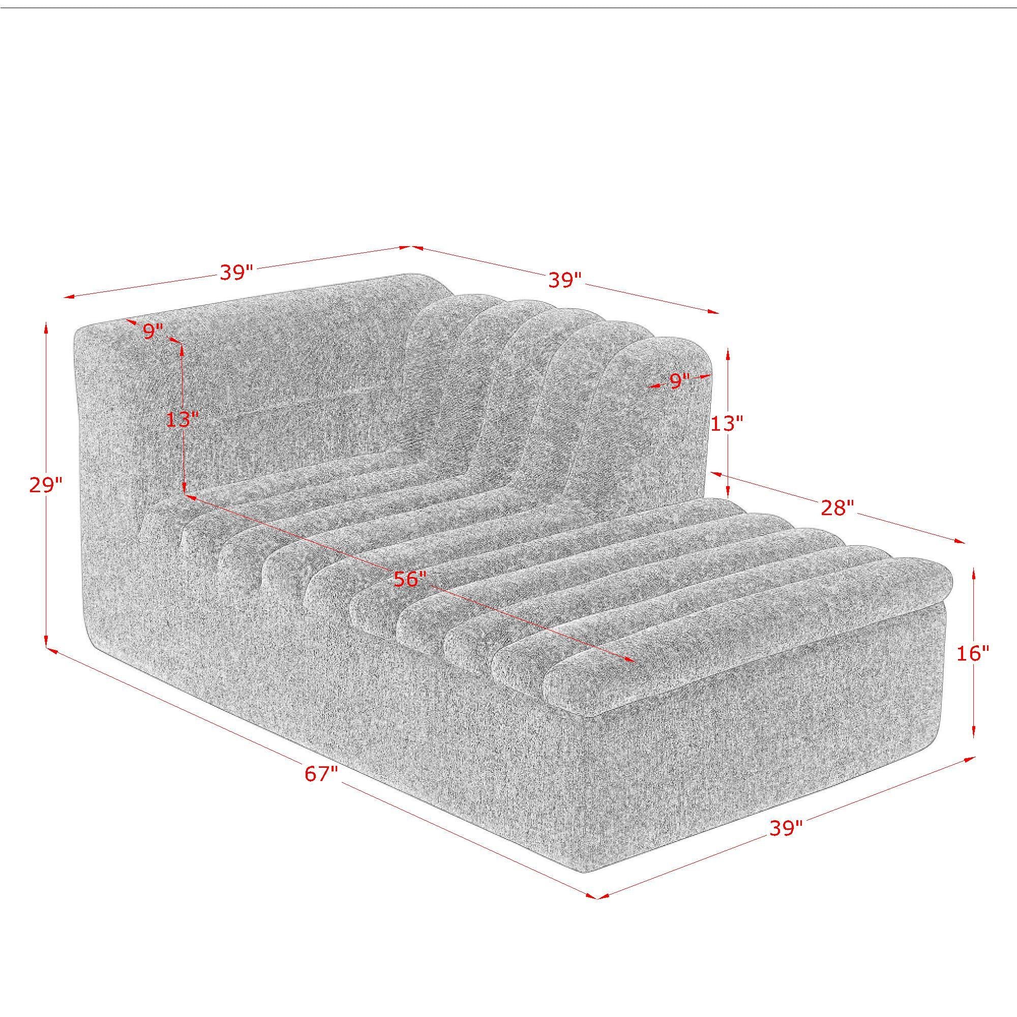 Upholstered L-Shaped Modular Sectional Sofa With Chaise, Wave-Shaped Armrest