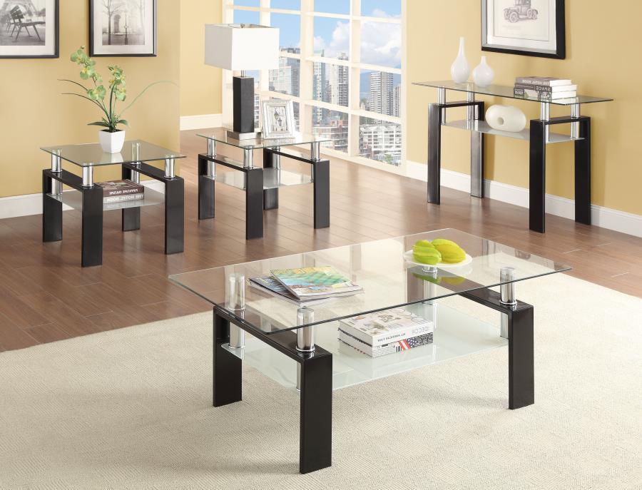 Dyer - 1-Shelf Rectangular Glass Top Coffee Table - Black