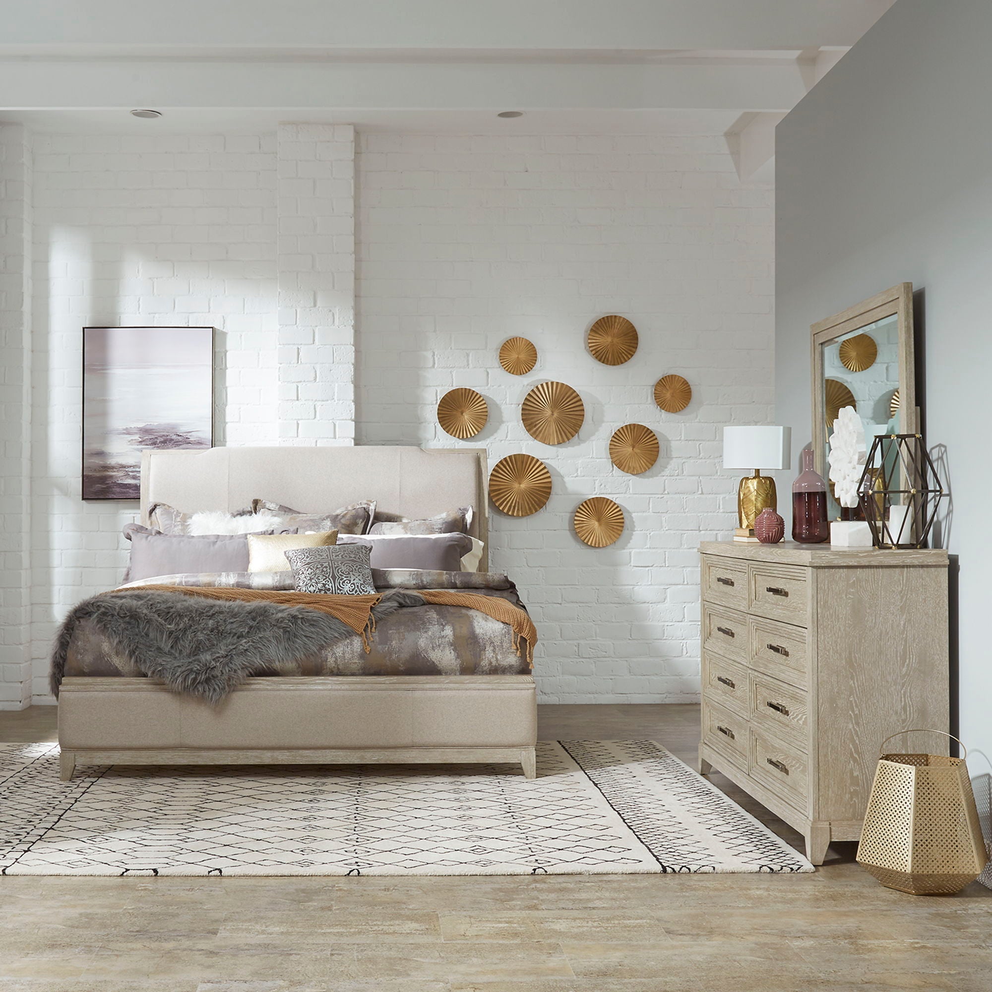 Liberty Furniture Belmar - Upholstered Bed, Dresser & Mirror Set | Meri Furniture