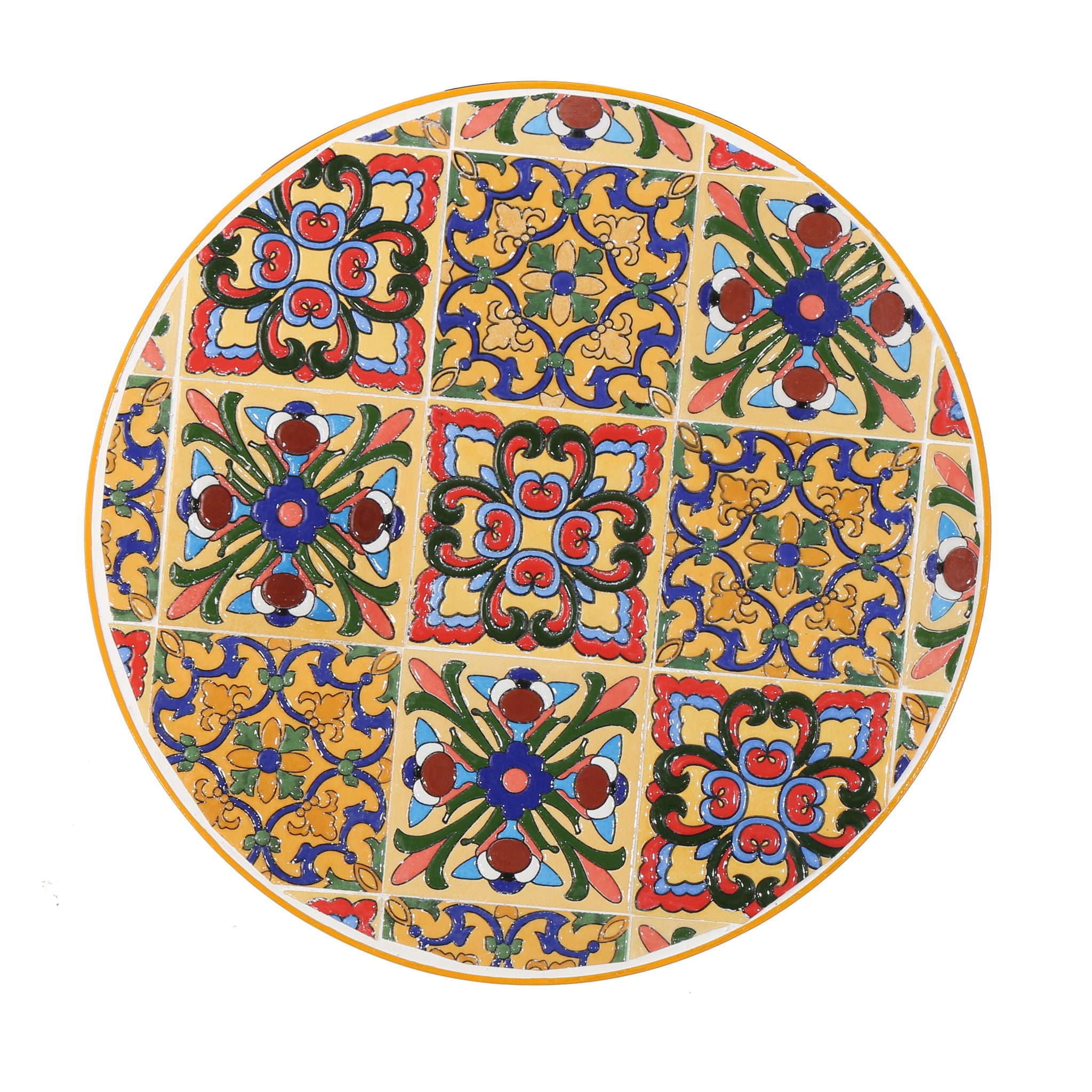 Outdoor Side Table With Tile Mosaic Table Top - Yellow