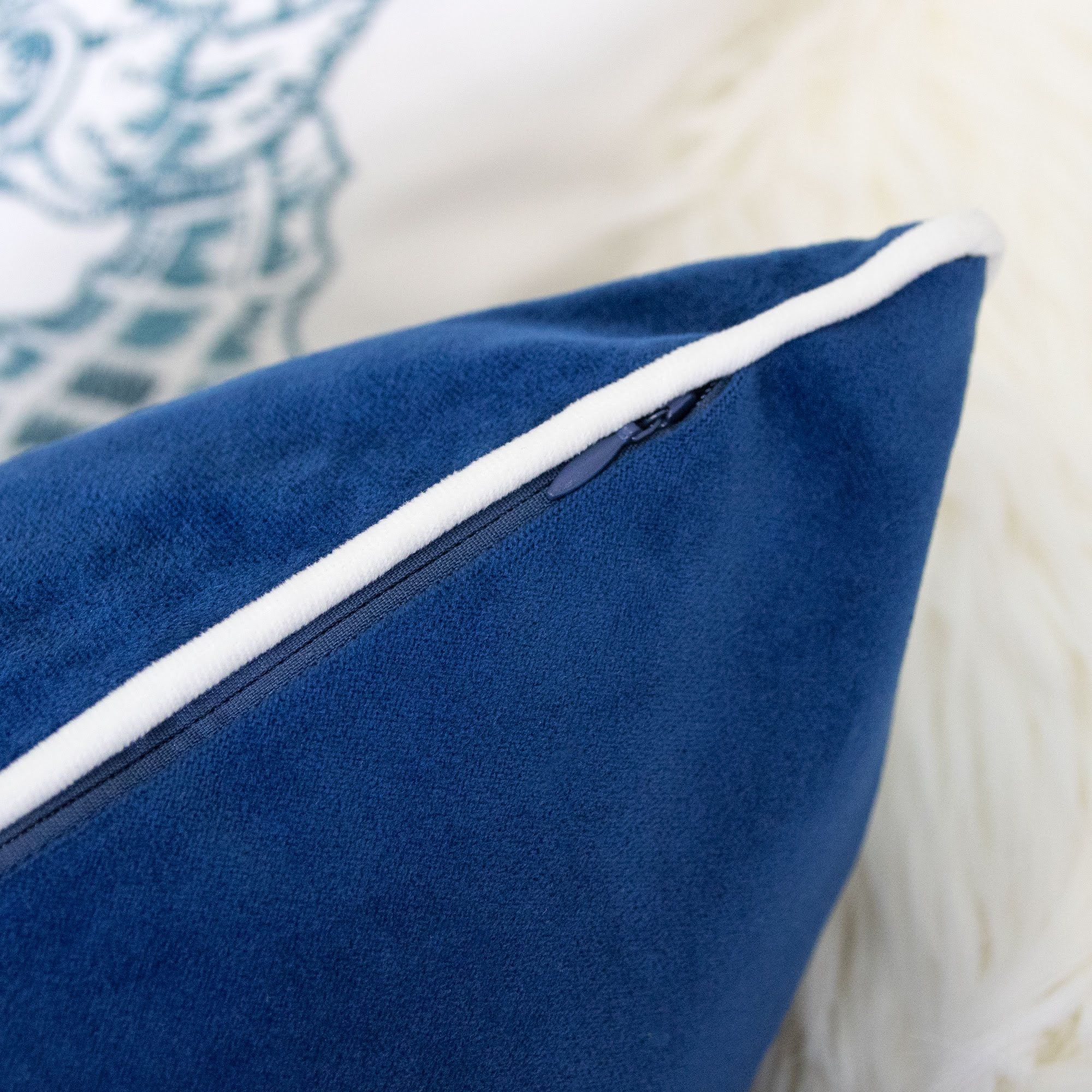 Liz Mermaid Pillow Cover With Matching Back And Hidden Zipper - Indigo