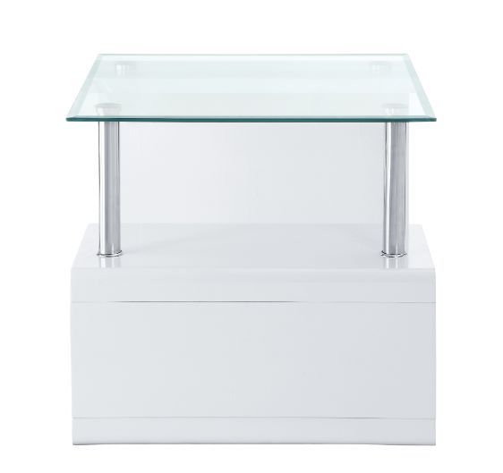 ACME Nevaeh - End Table - Clear Glass & White High Gloss Finish | Meri Furniture