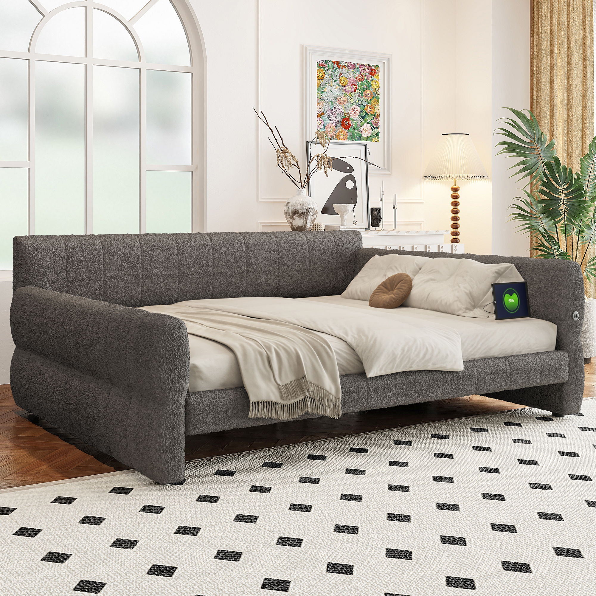 Upholstered Platform Bed With USB Charging