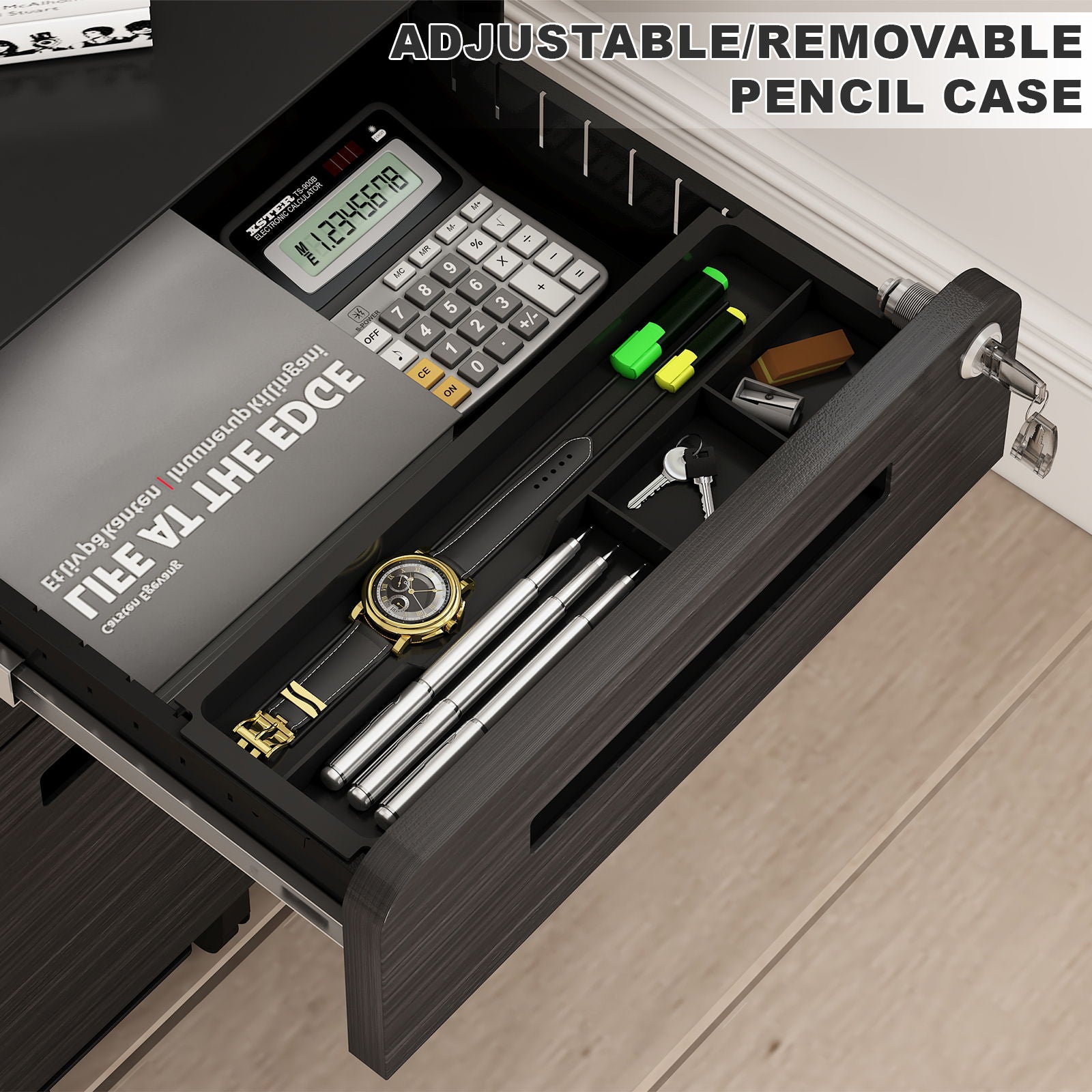 3 Drawer Mobile File Cabinet Under Desk Office, Simple Style Versatile Storage Cabinet For Legal / Letter / A4 Files, 5 Wheel Design Anti-Tilting Cold Rolled Steel Waterproof Moisture-Proof