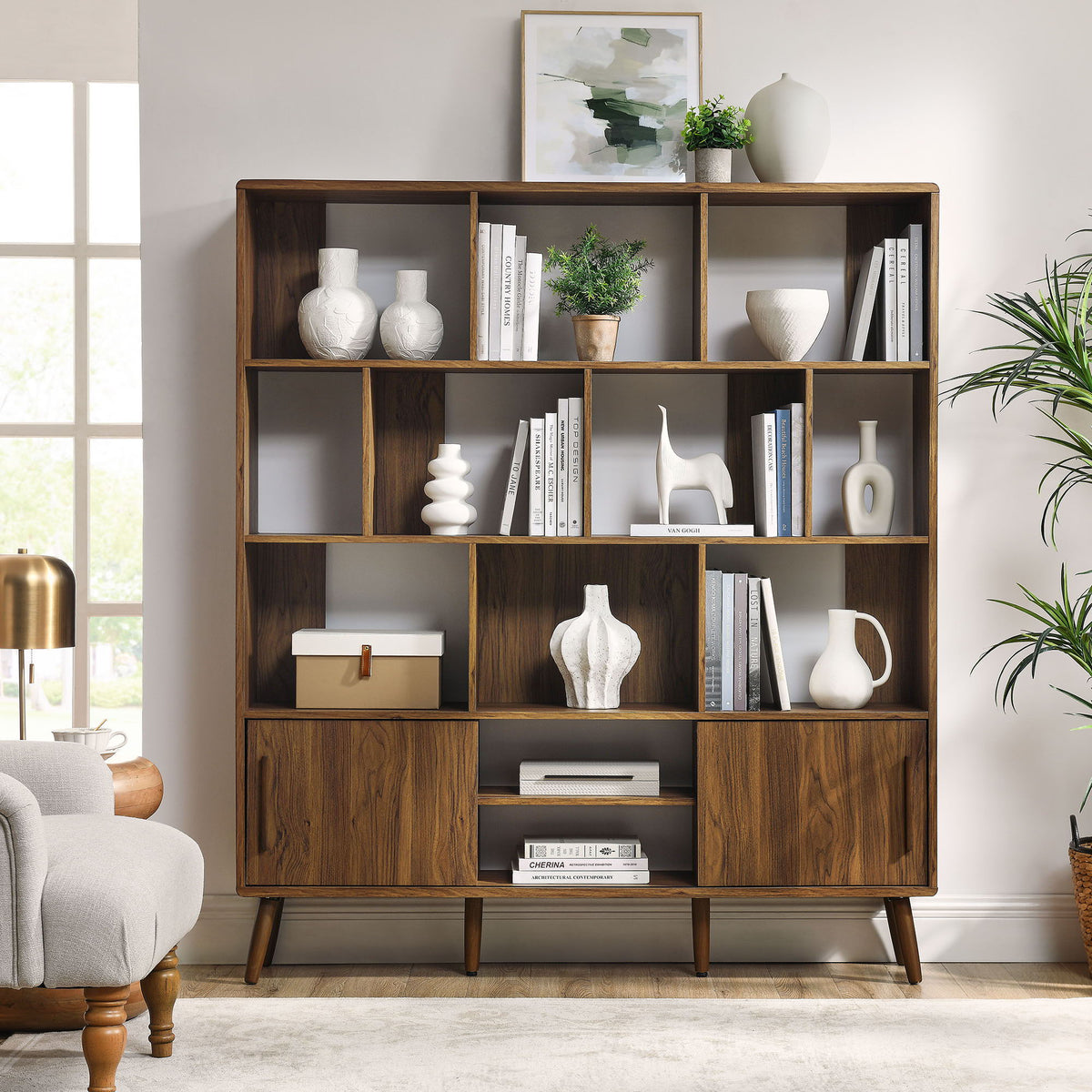 Transmit 59" Bookcase with Sliding Doors by Modway