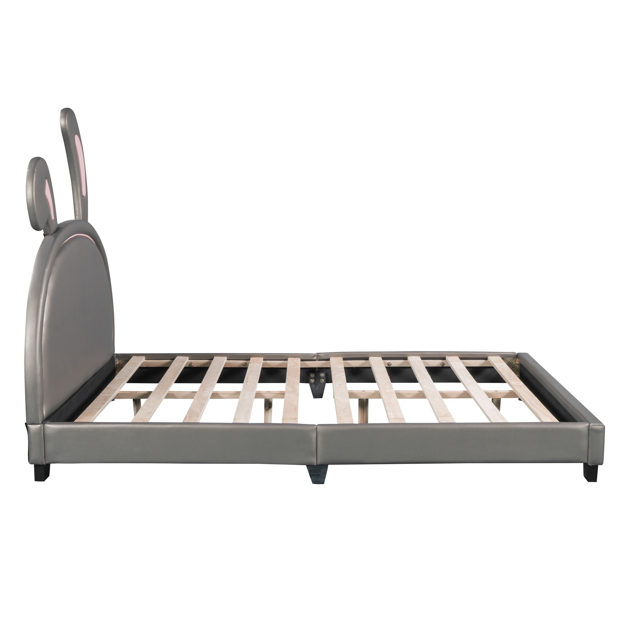 Upholstered Leather Platform Bed With Rabbit Ornament