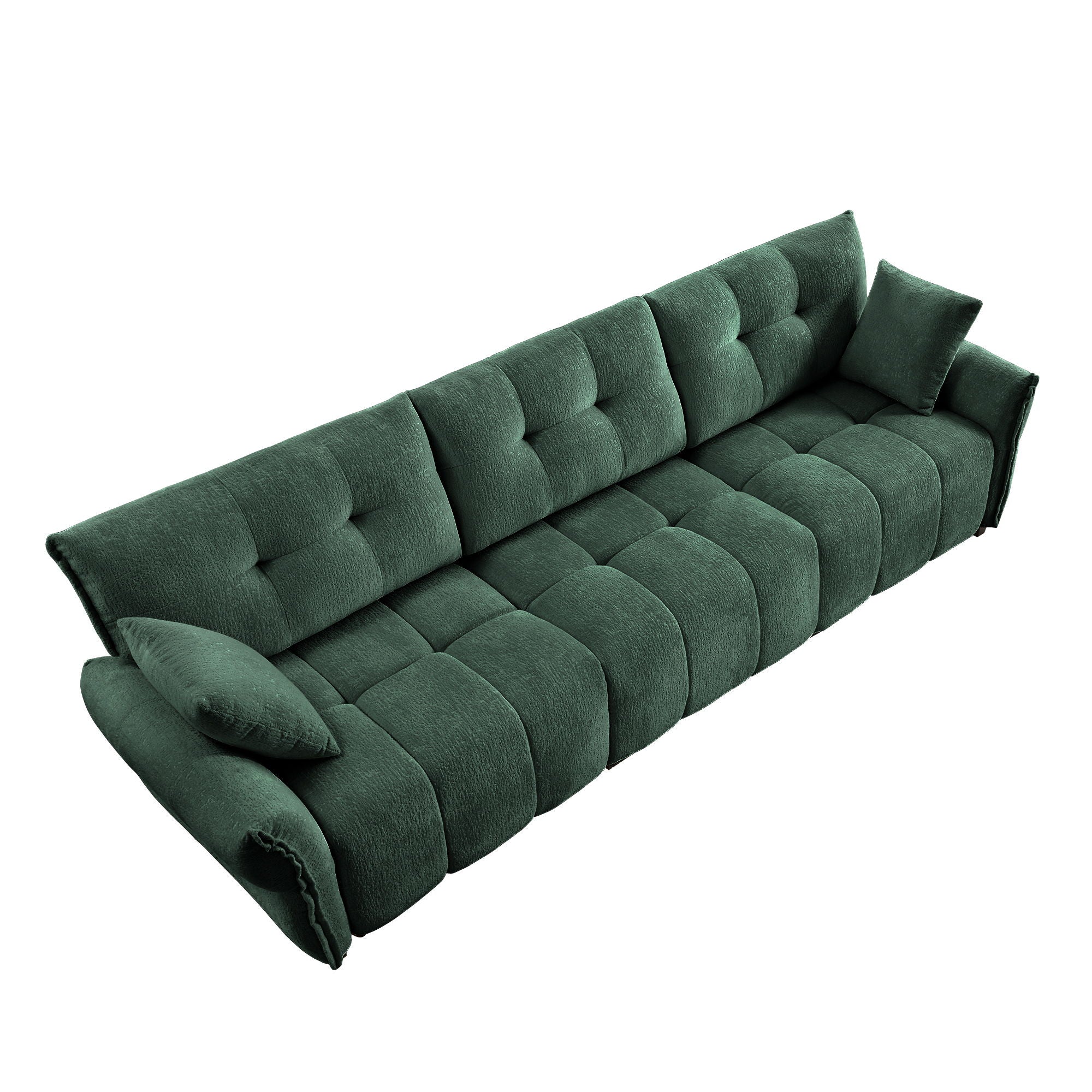 Elegant 3 Seater Sofa Set & Pillows Frame, High Rebound Cushions - Textured Green