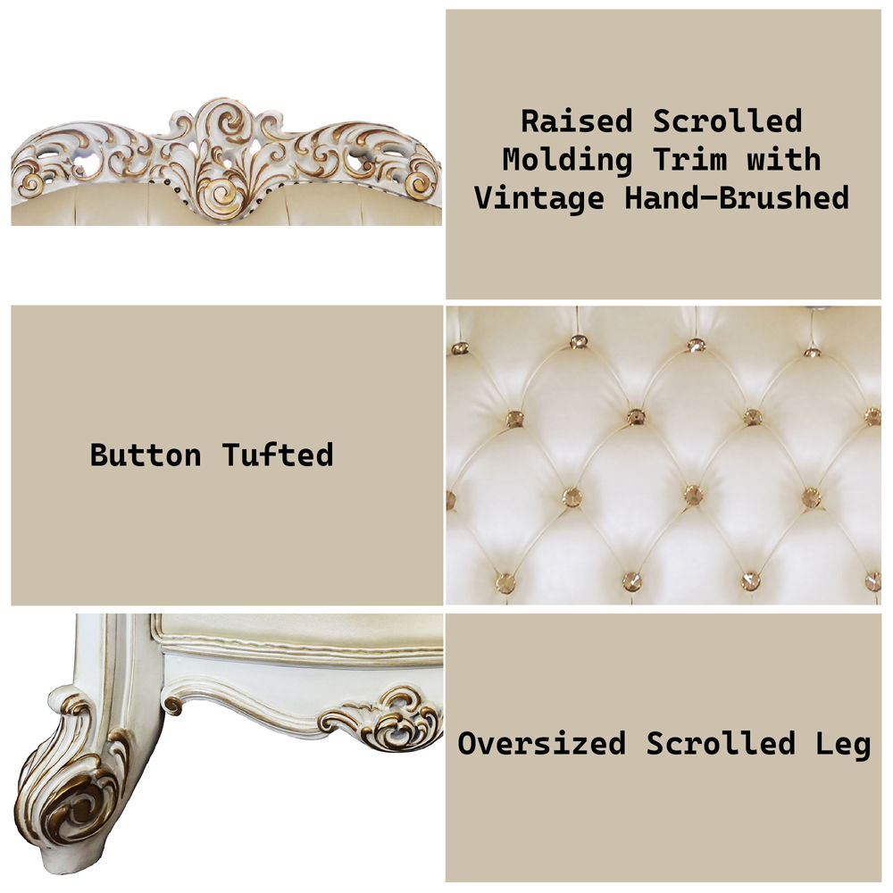 Vendome - Sofa With 5 Pillows - Champagne Synthetic Leather & Antique Pearl