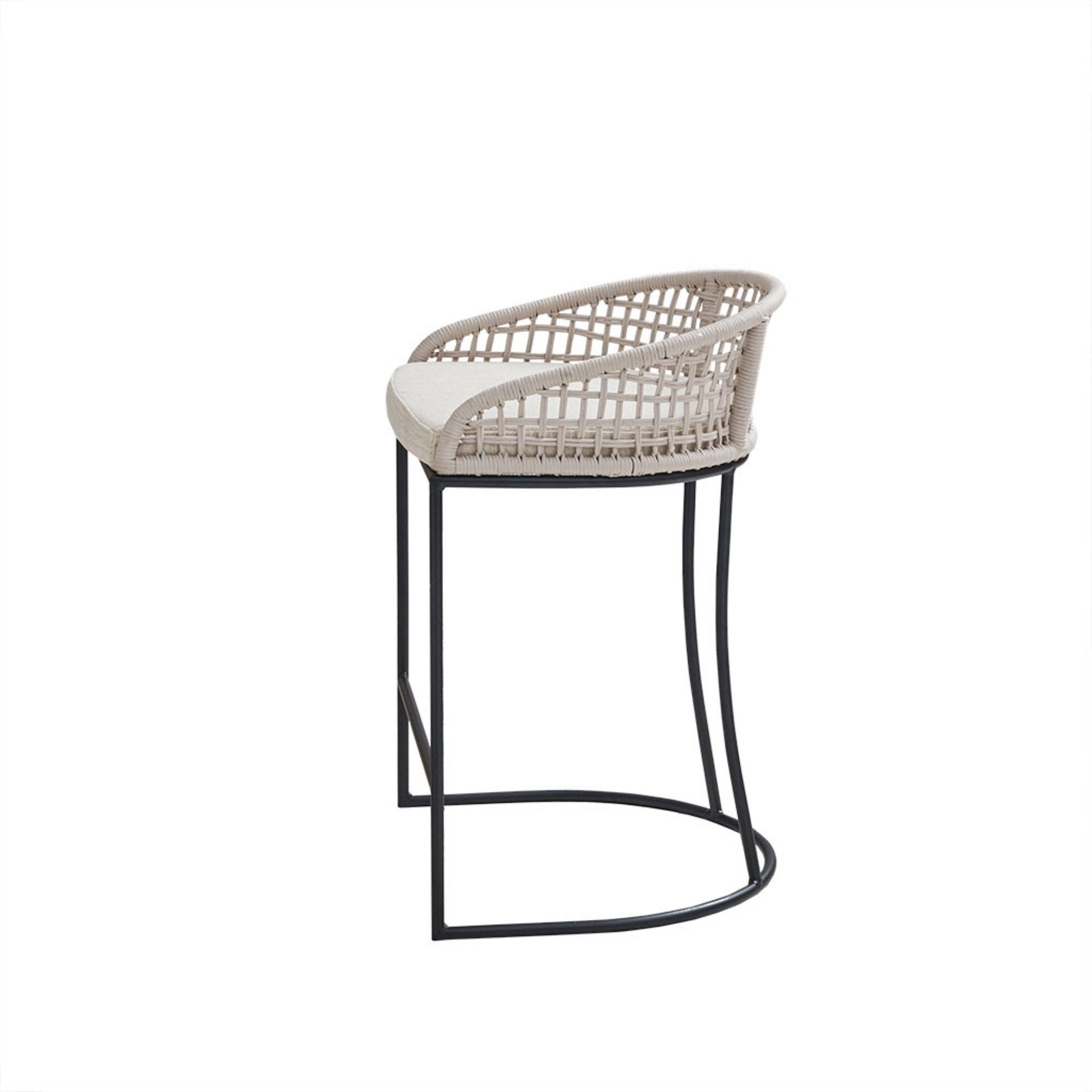 Coastal Woven Counter Stool With Upholstered Seat