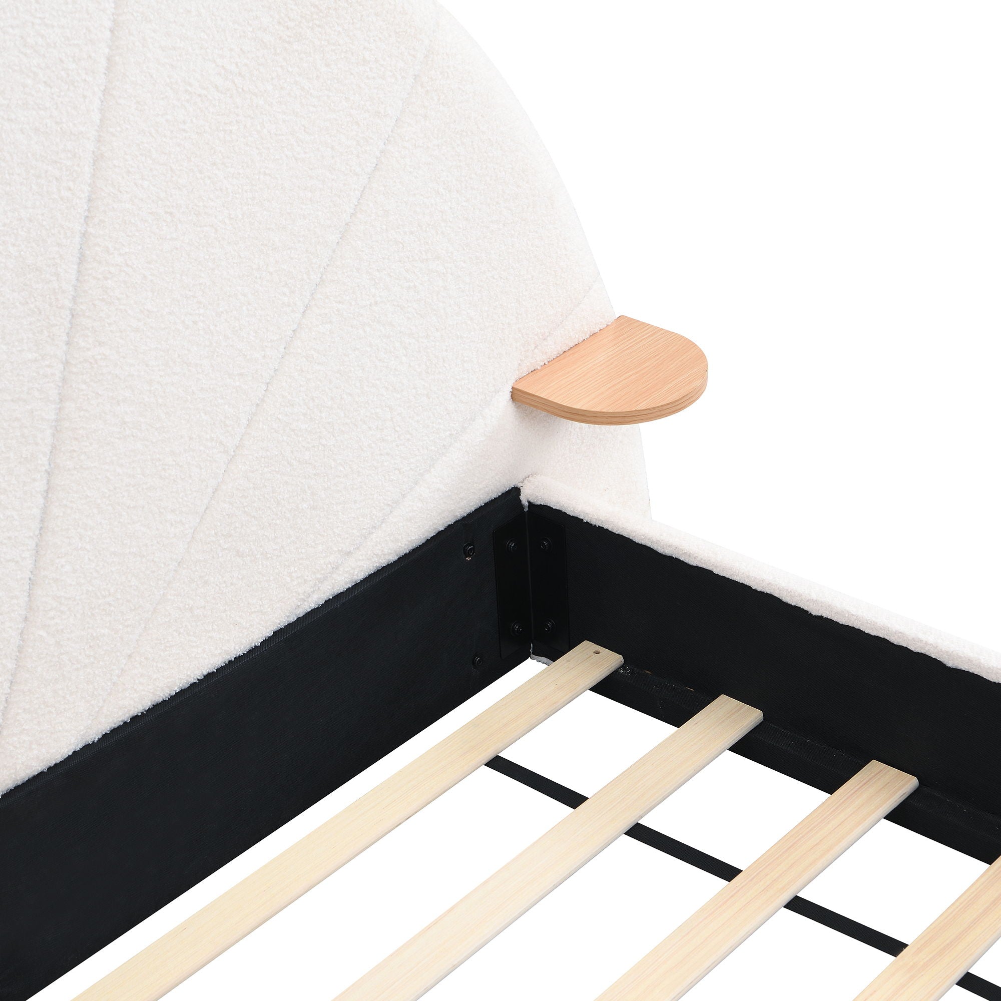 Queen Arched Bed With Small Table, Floor Standing Design - Beige