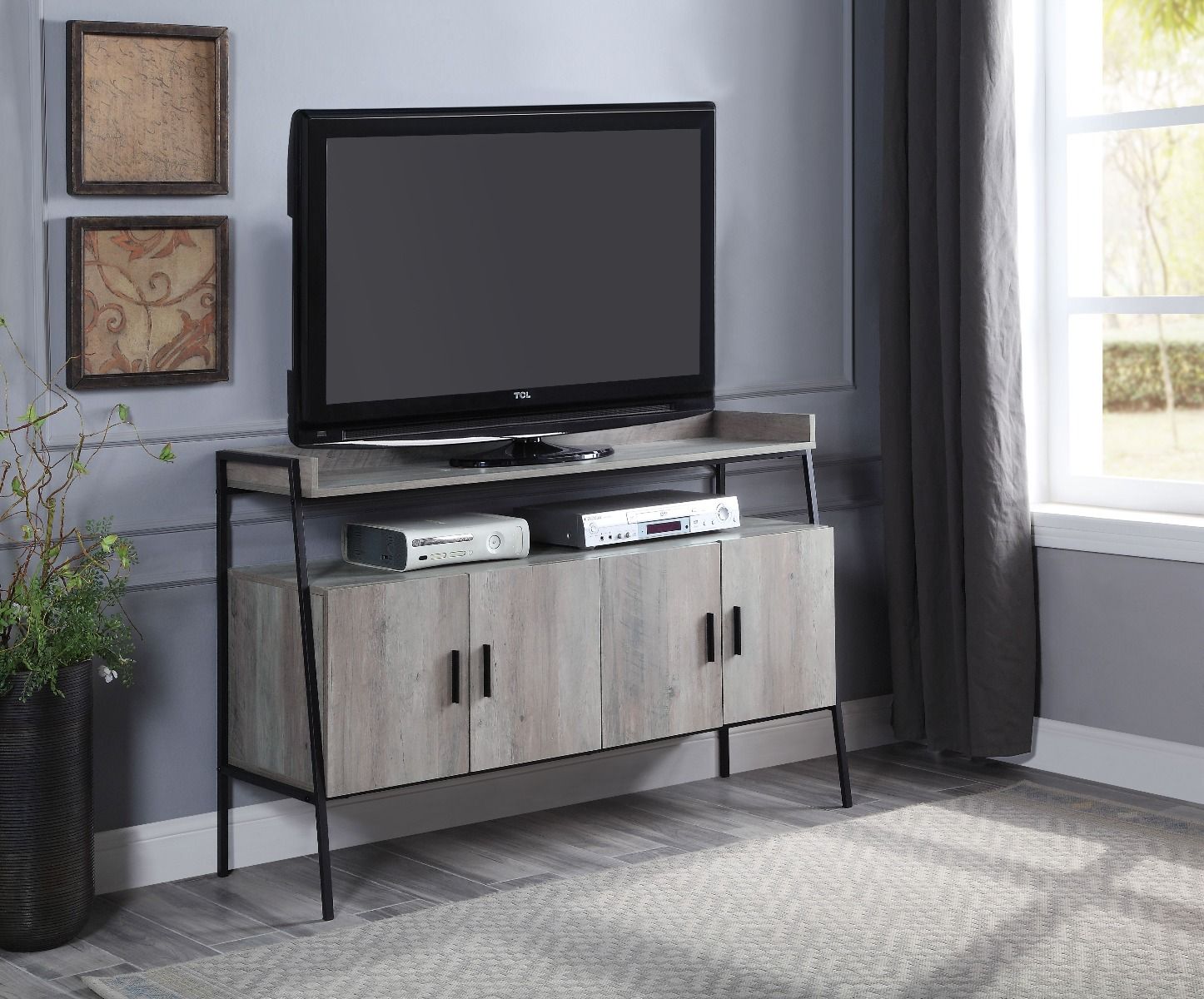 ACME Samiya - TV Stand - Gray Oak & Black Finish | Meri Furniture